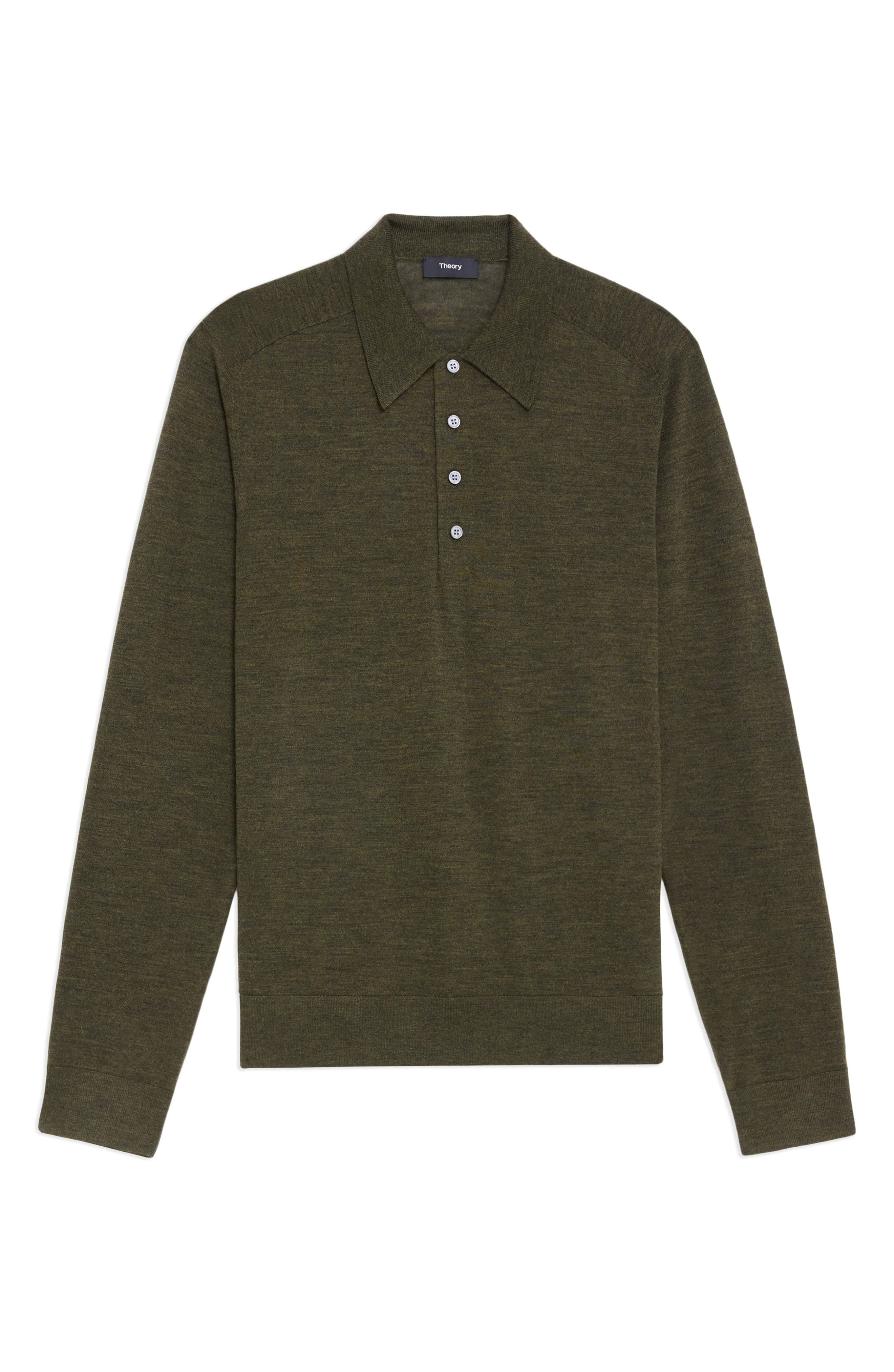 Theory Regal Long Sleeve Wool Blend Polo in Hunter Green at Nordstrom - 5