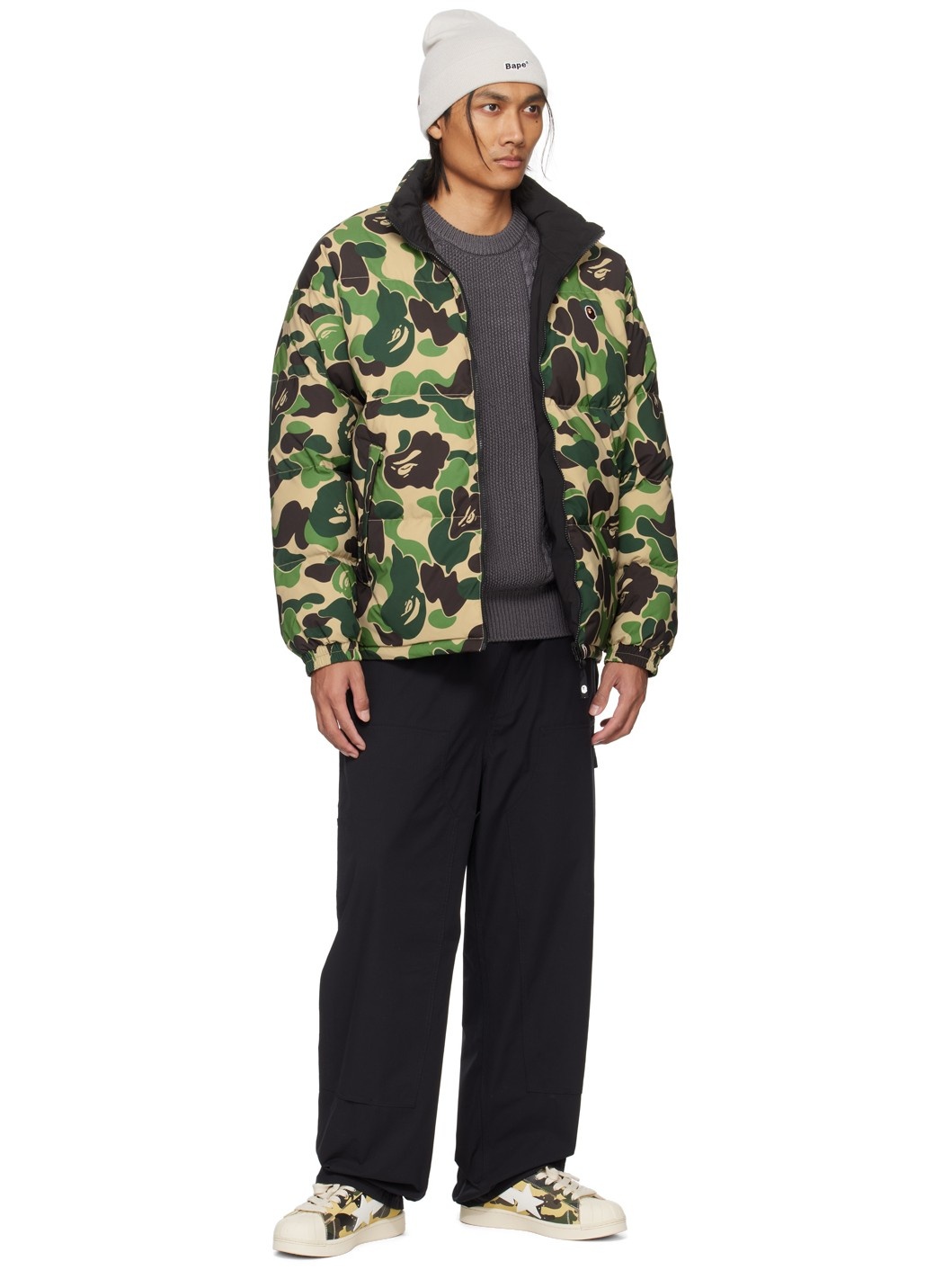 A BATHING APE® Green ABC Camo Reversible Down Jacket | REVERSIBLE