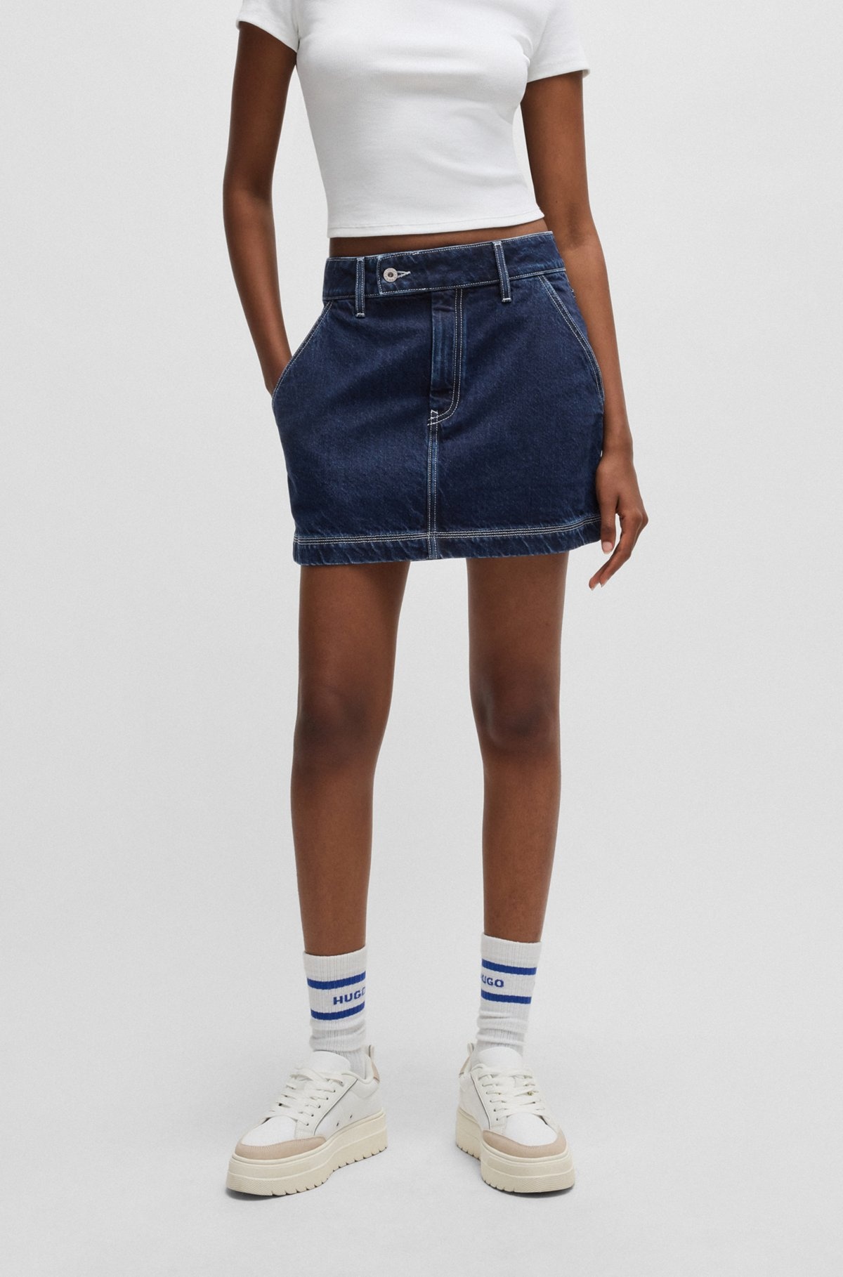 DENIM MINI SKIRT WITH CONTRAST STITCHING - 2