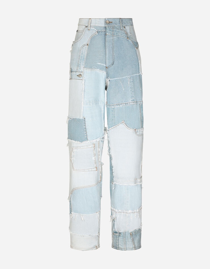 Straight-leg patchwork denim jeans - 1