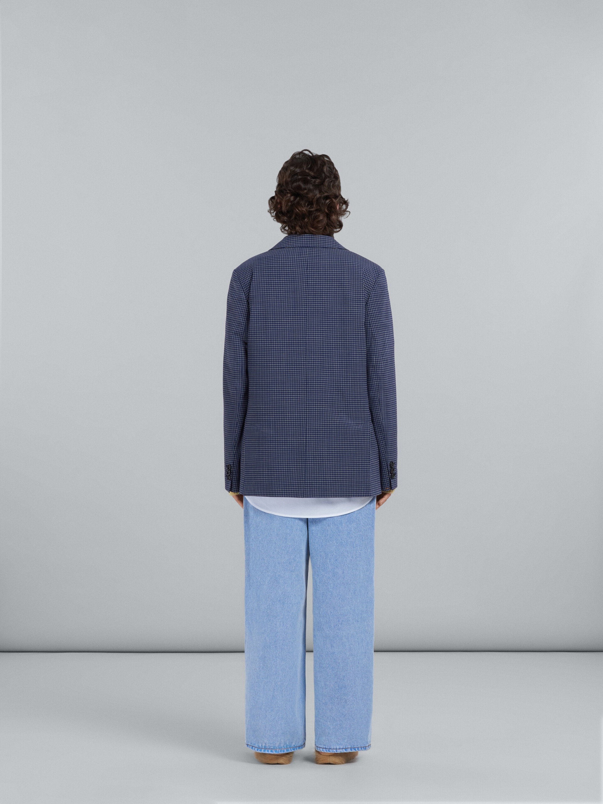 LONG WOOL BLAZER WITH GREEN CHECKS - 3