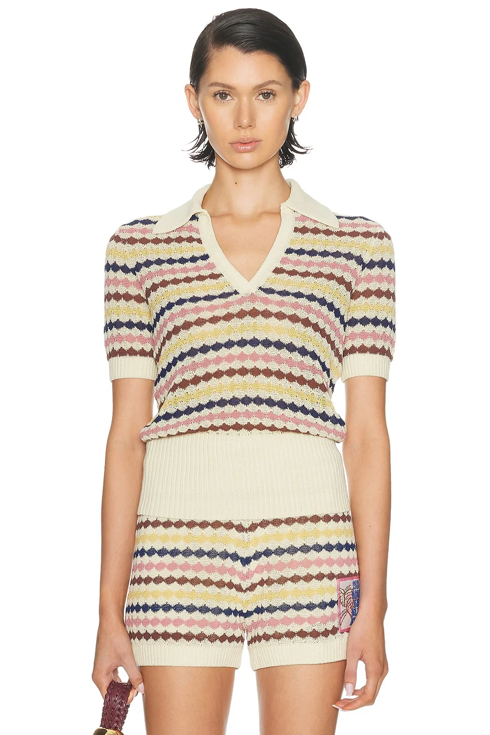 Awaken Scallop Knit Polo Top - 1