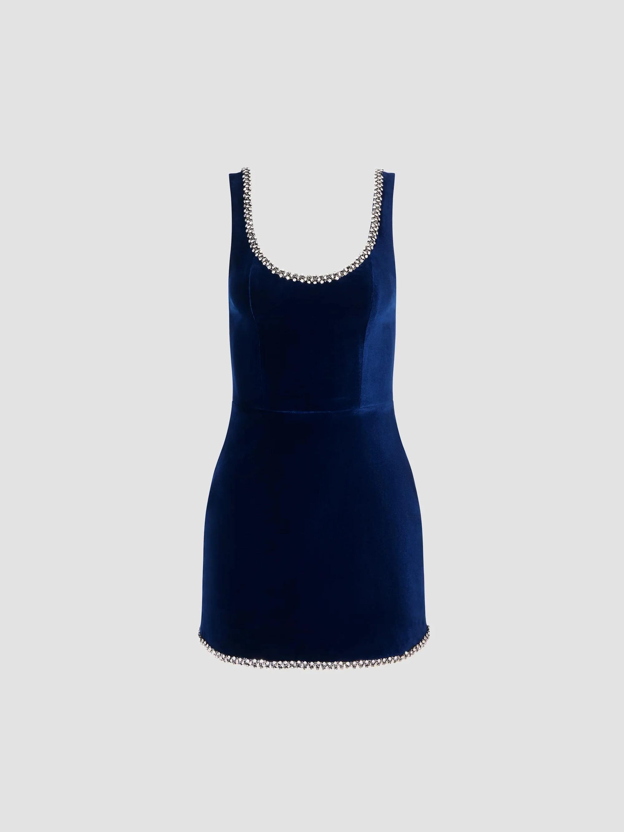 Women's Charlotte Rhinestone-Trim Velvet A-Line Mini Dress - Midnight Blue - 1