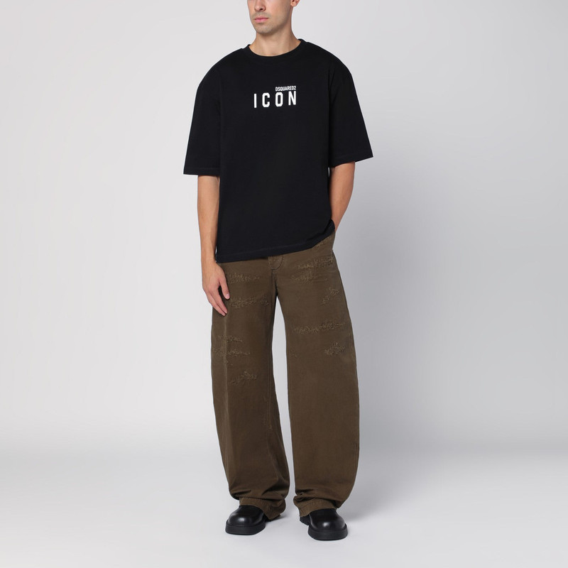 DSQUARED2 Military green wide trousers with wear outlook