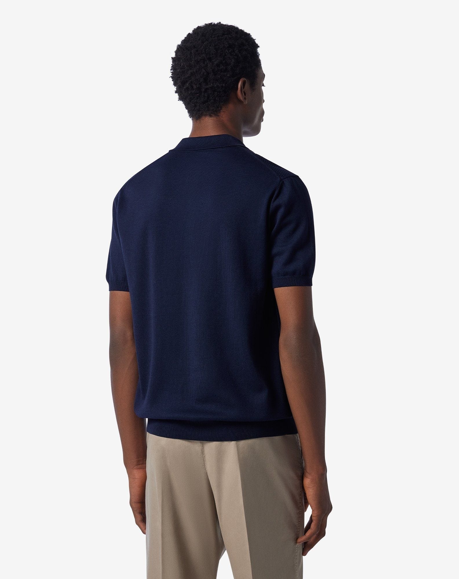 Navy blue button-up Pima cotton polo shirt - 3