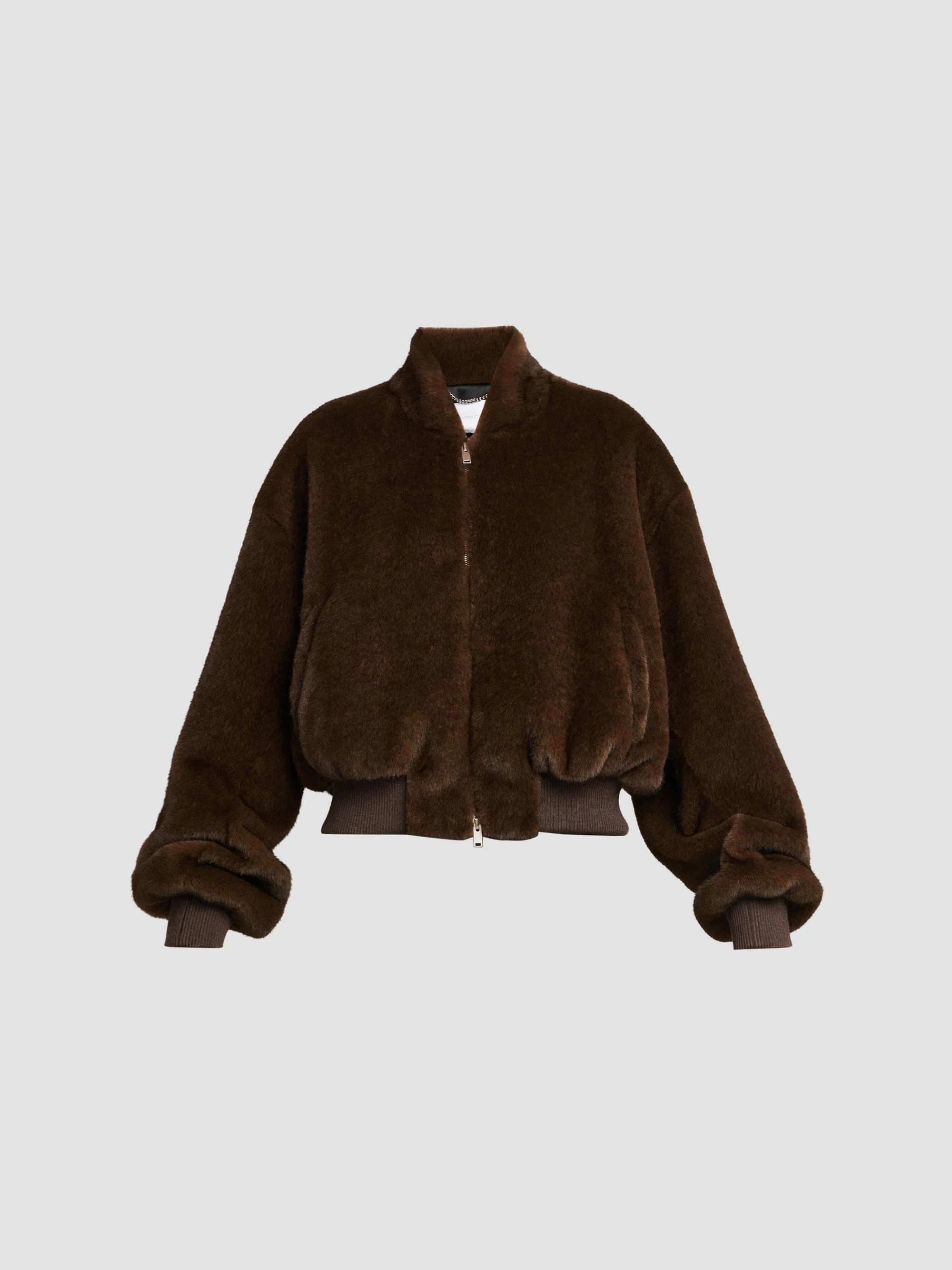 Women's Plush Faux-Fur Bomber Jacket - Brown - 1