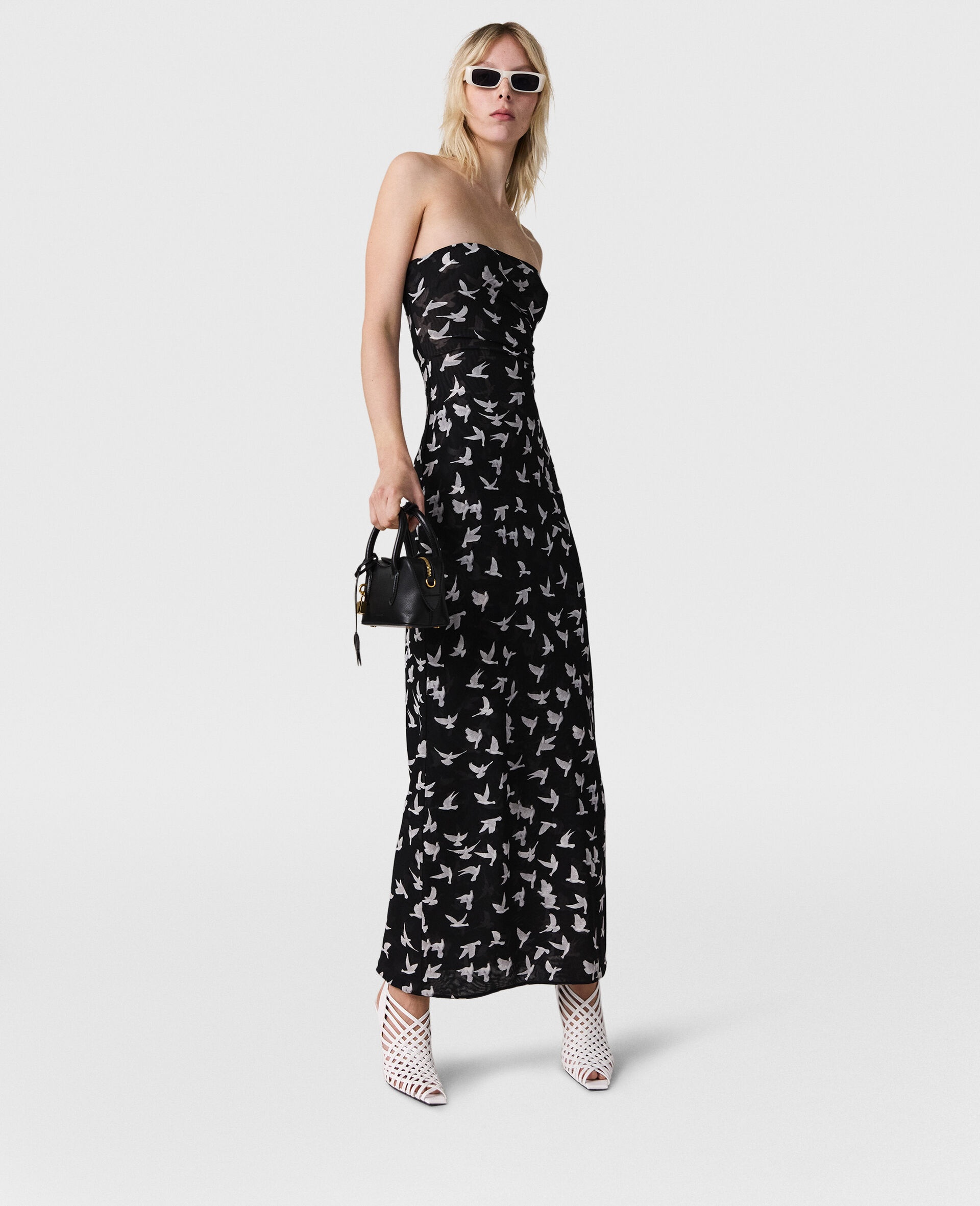 Dove Print Mesh Strapless Midi Dress - 2