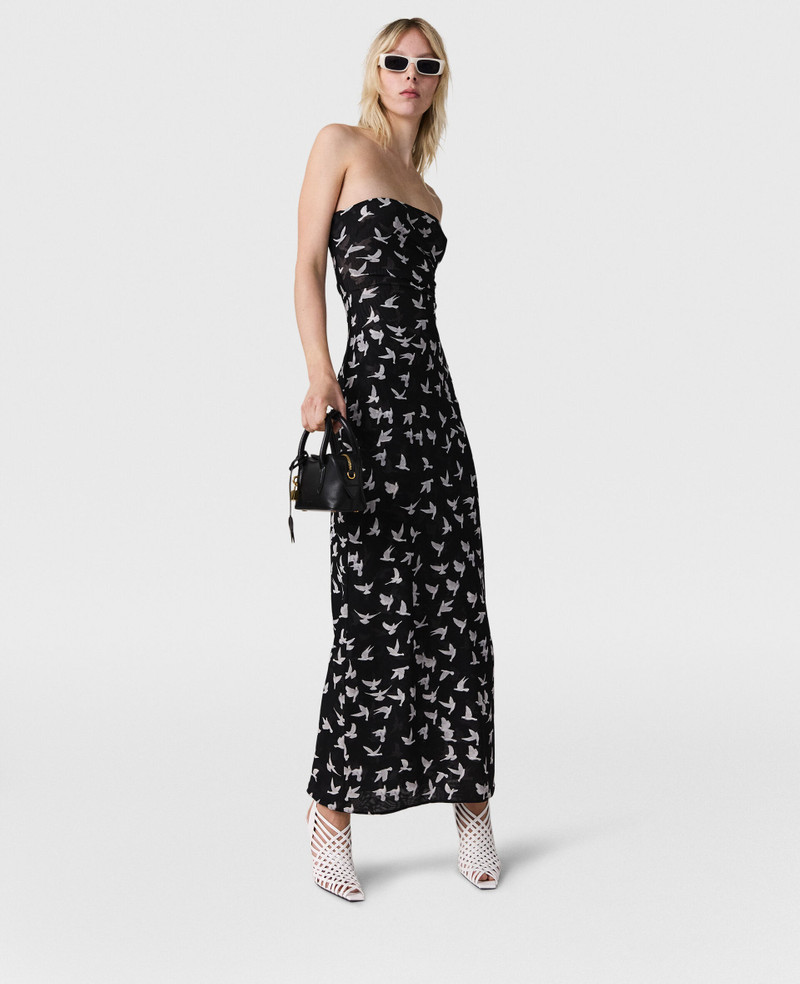 Stella McCartney Dove Print Mesh Strapless Midi Dress outlook