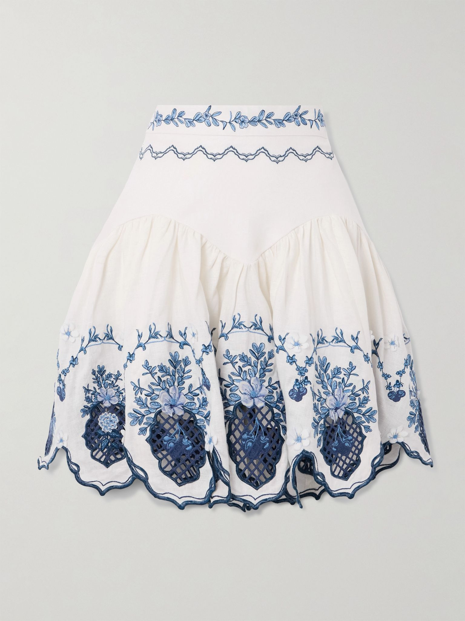 Asai Wild ruffled embroidered linen skirt Cream - 1