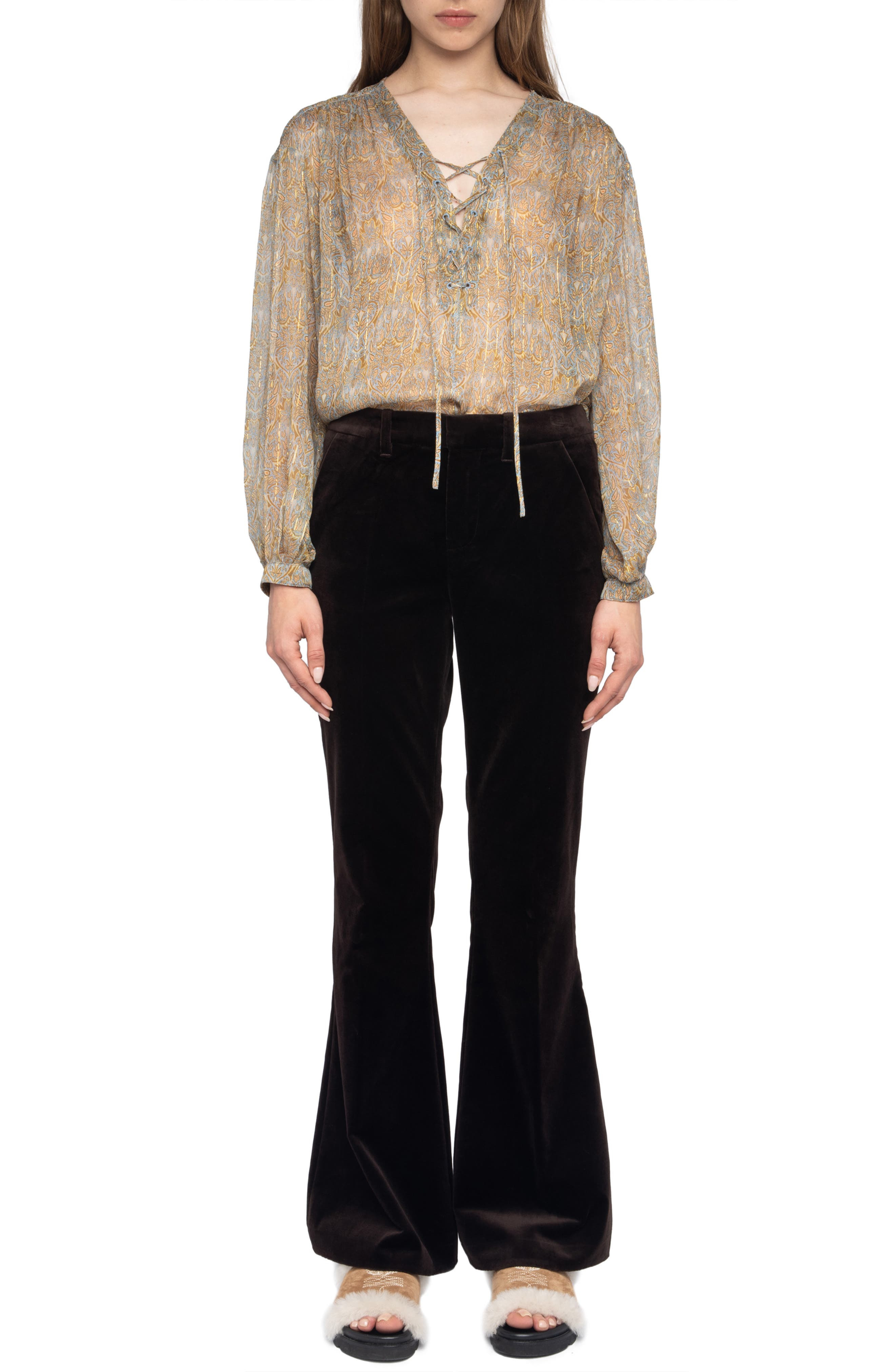 Zadig & Voltaire Prevy Cotton Velveteen Flare Leg Pants in Dark Chocolate at Nordstrom - 6