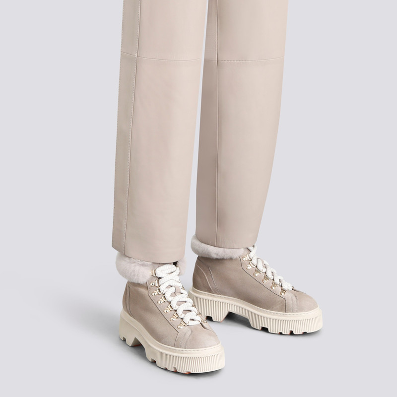 Santoni Women's taupe suede hiking boot with fur outlook