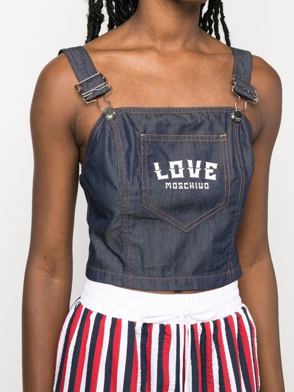 logo-print denim top - 5