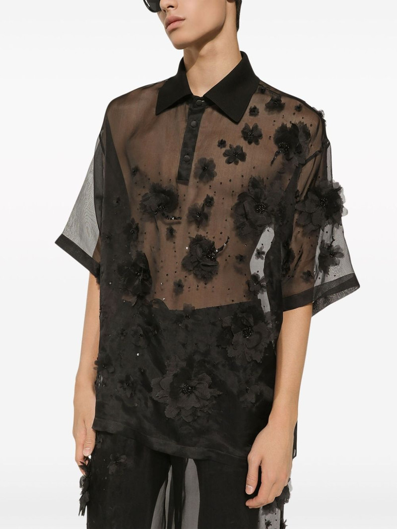 floral-appliquÃ© sheer polo shirt 4