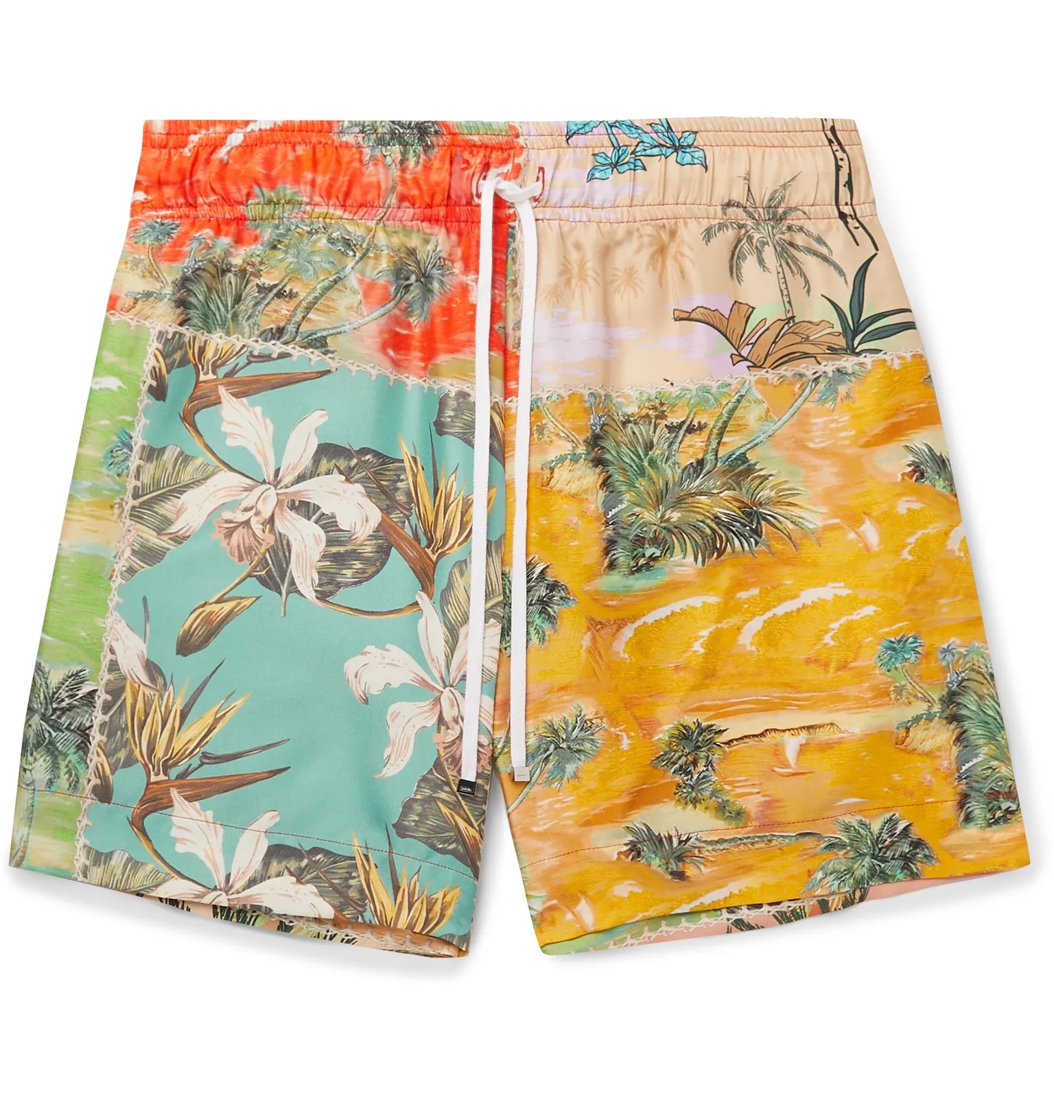 Printed Silk-Twill Drawstring Shorts - 1