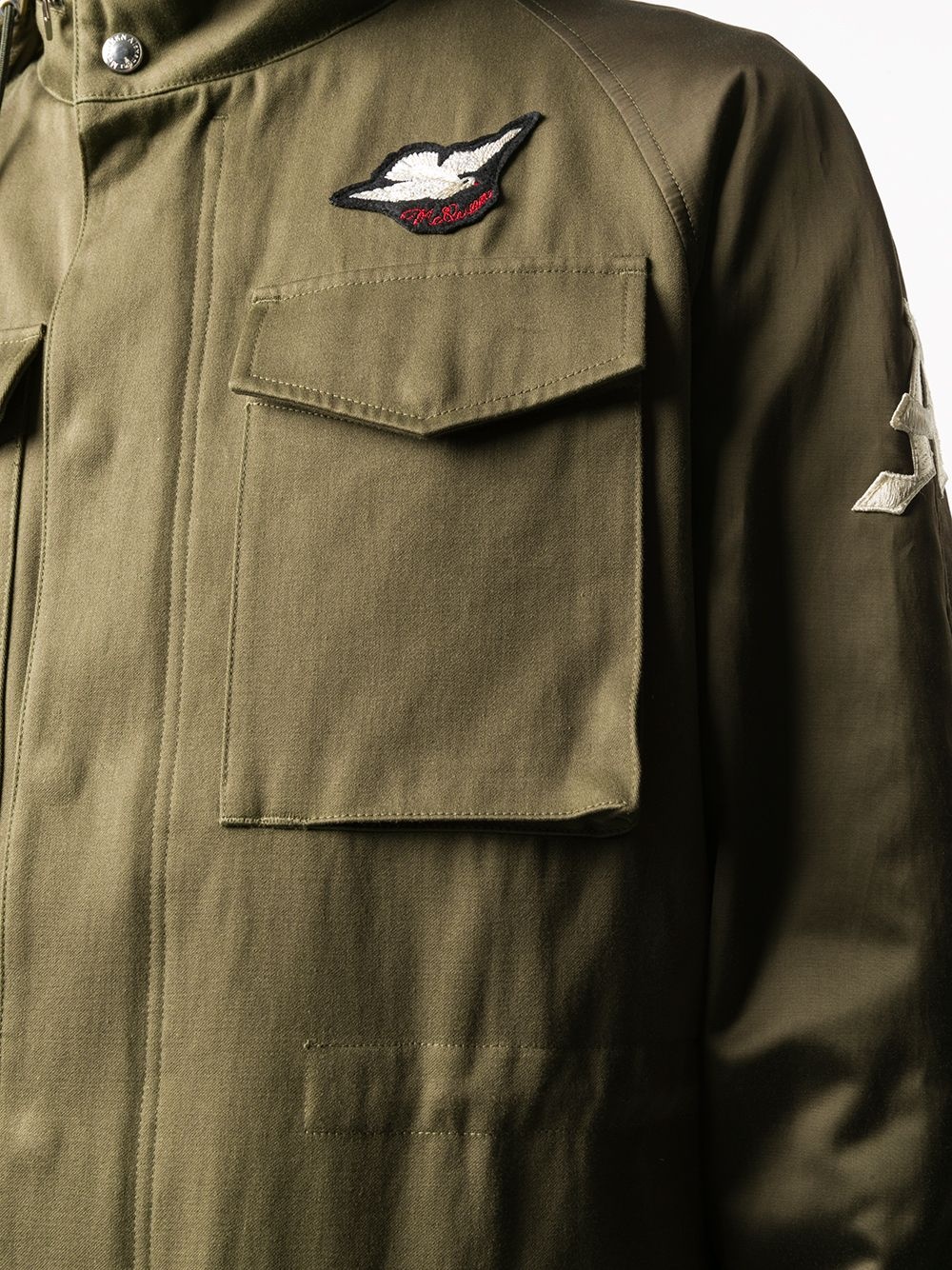 hooded logo patch military jacket - 5