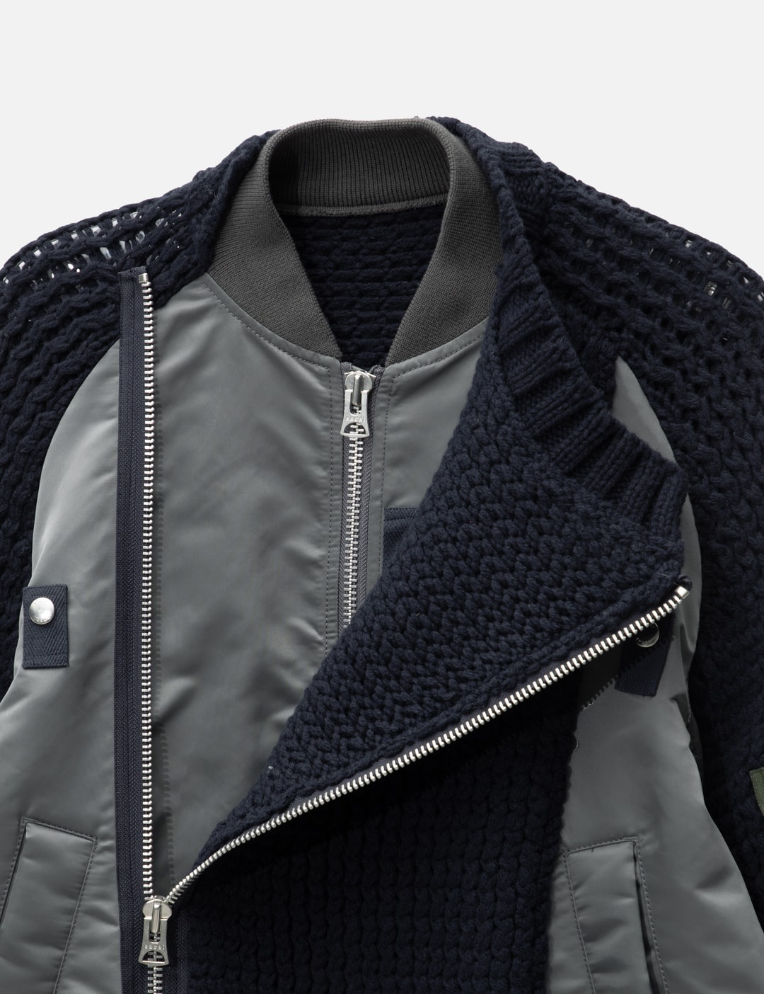 sacai NYLON TWILL MIX KNIT BLOUSON | REVERSIBLE