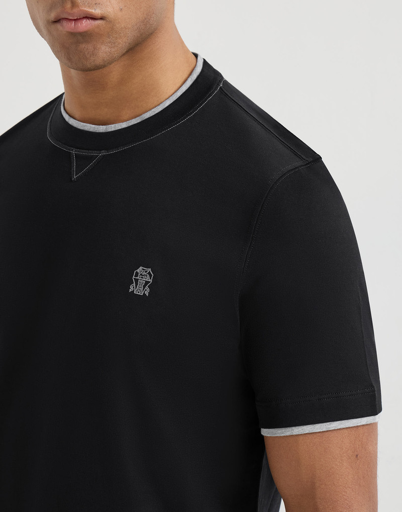 Cotton jersey crew neck T-shirt with logo and faux-layering 4