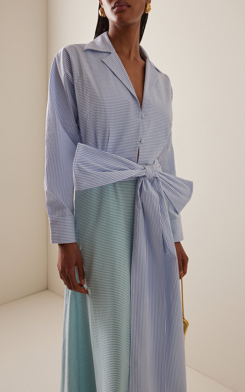 BERNADETTE Exclusive Riviera Clarence Striped Cotton Maxi Shirt Dress stripe outlook