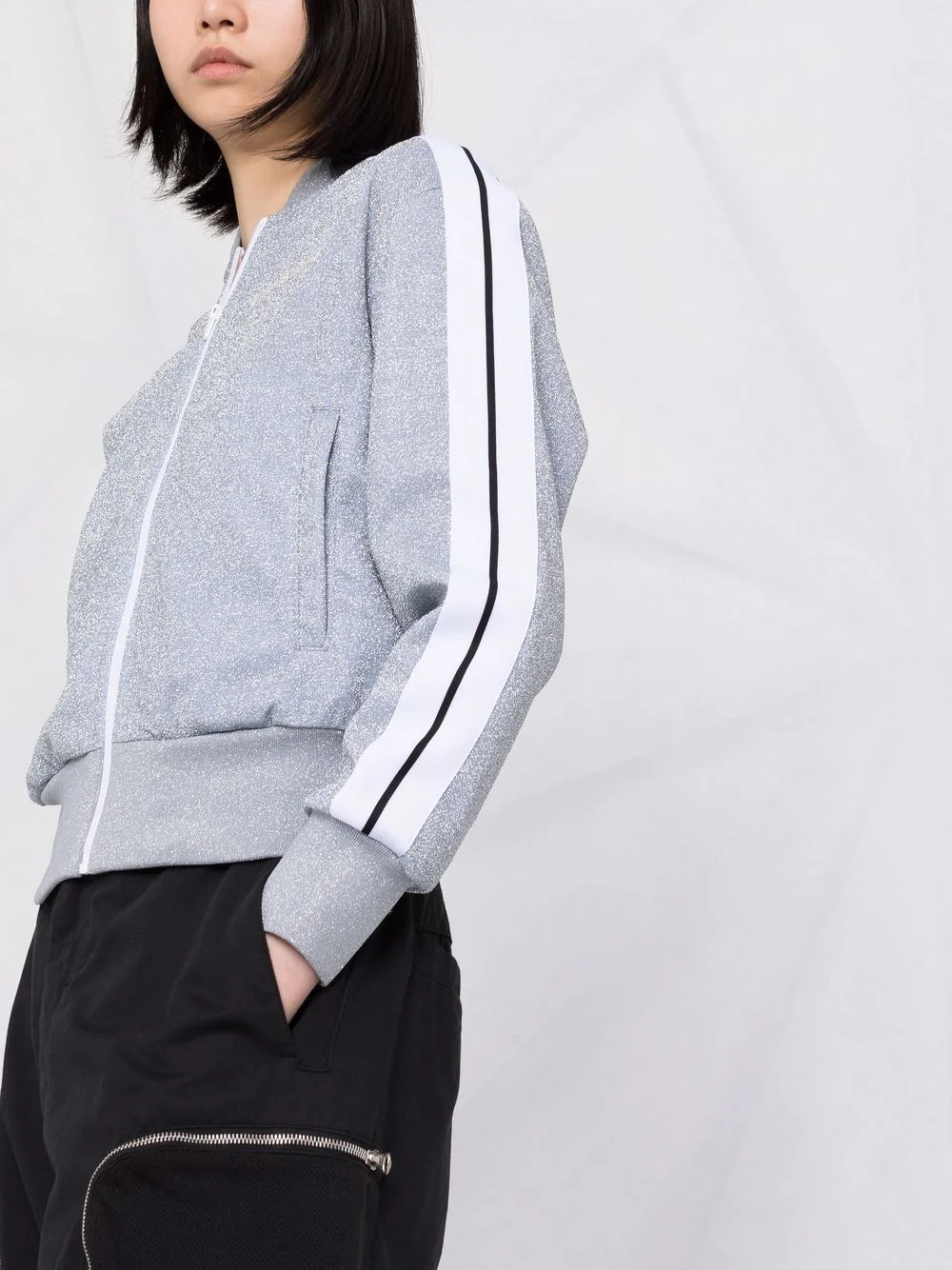 logo-print glitter zip-up jacket - 5