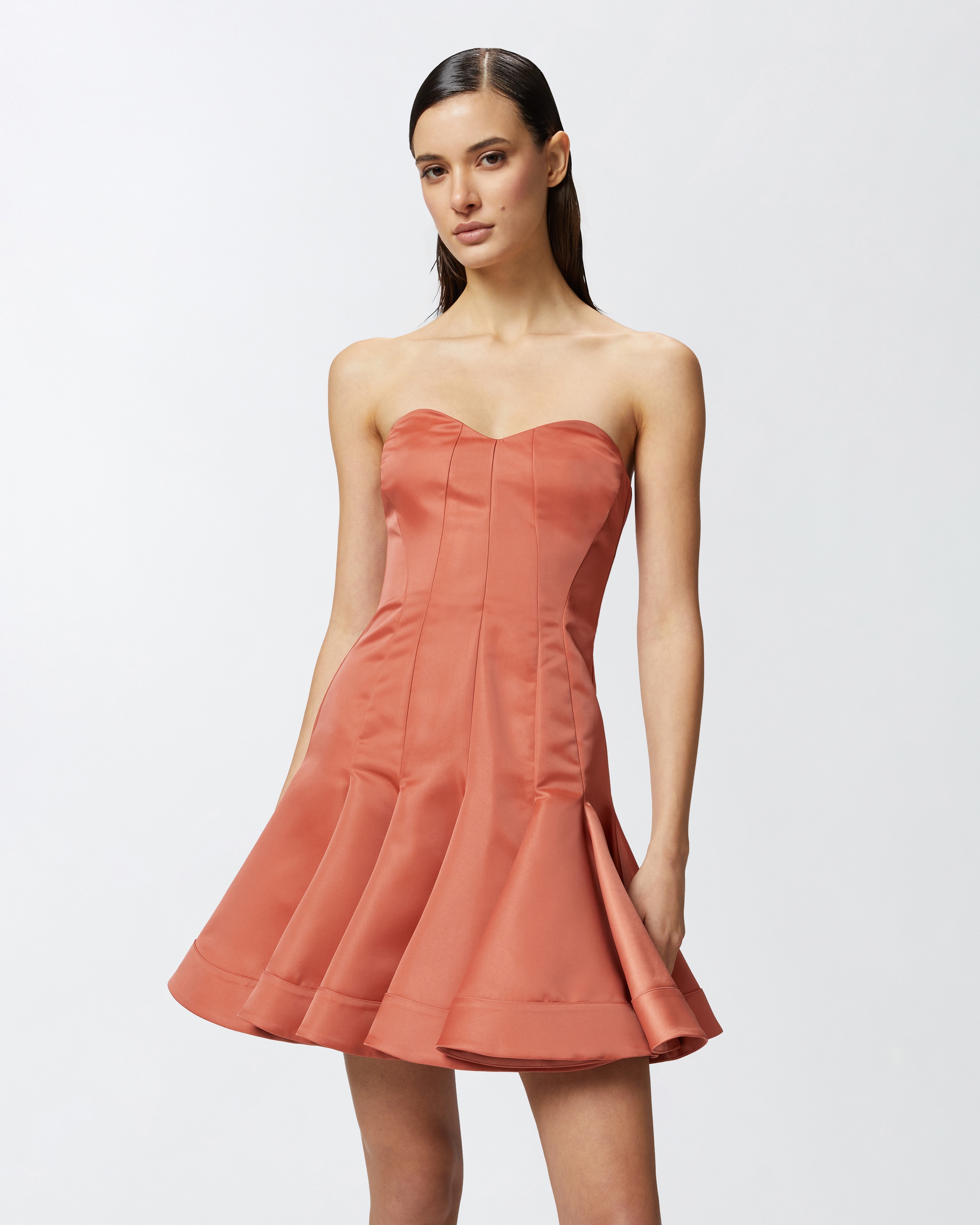 SHORT BUSTIER DRESS WITH PLEATED SKIRT - 3