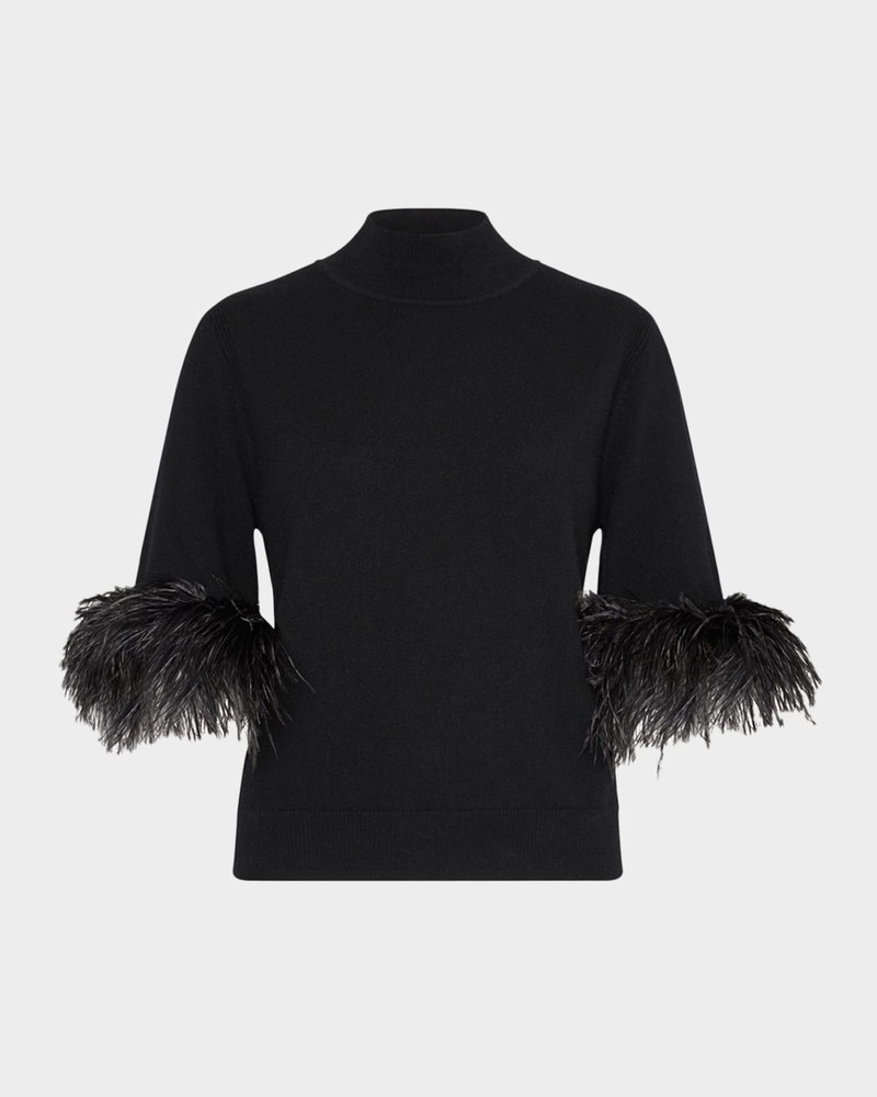 Mock-Neck Feather Cuff Sweater 1