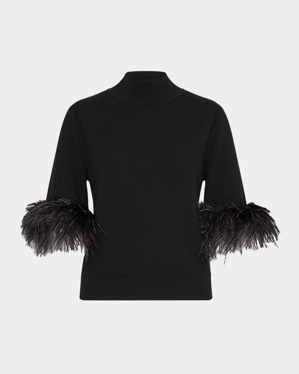 Mock-Neck Feather Cuff Sweater - 1