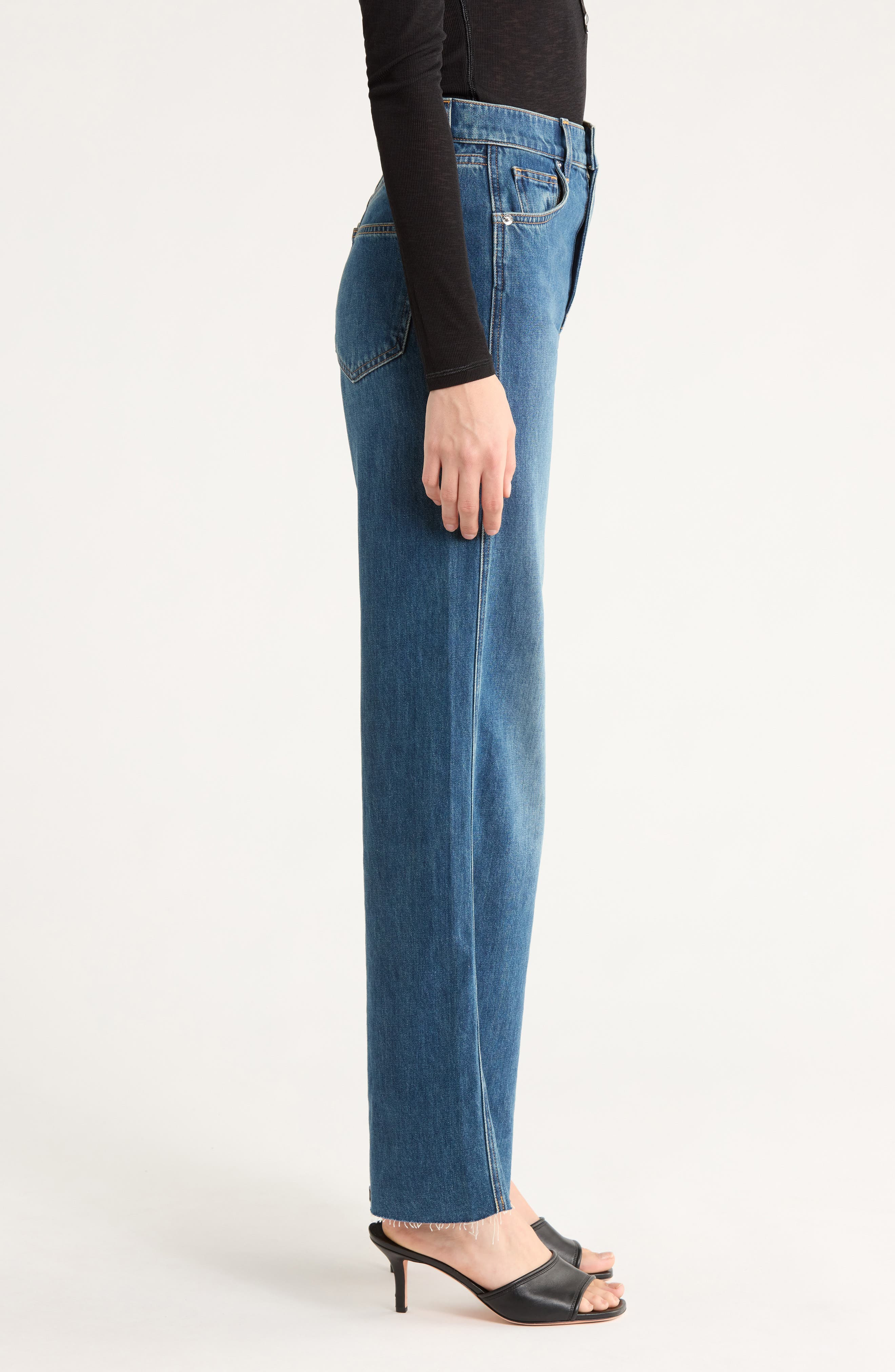 Veronica Beard Taylor Raw Hem High Waist Wide Leg Jeans in Rebel Moon at Nordstrom - 3