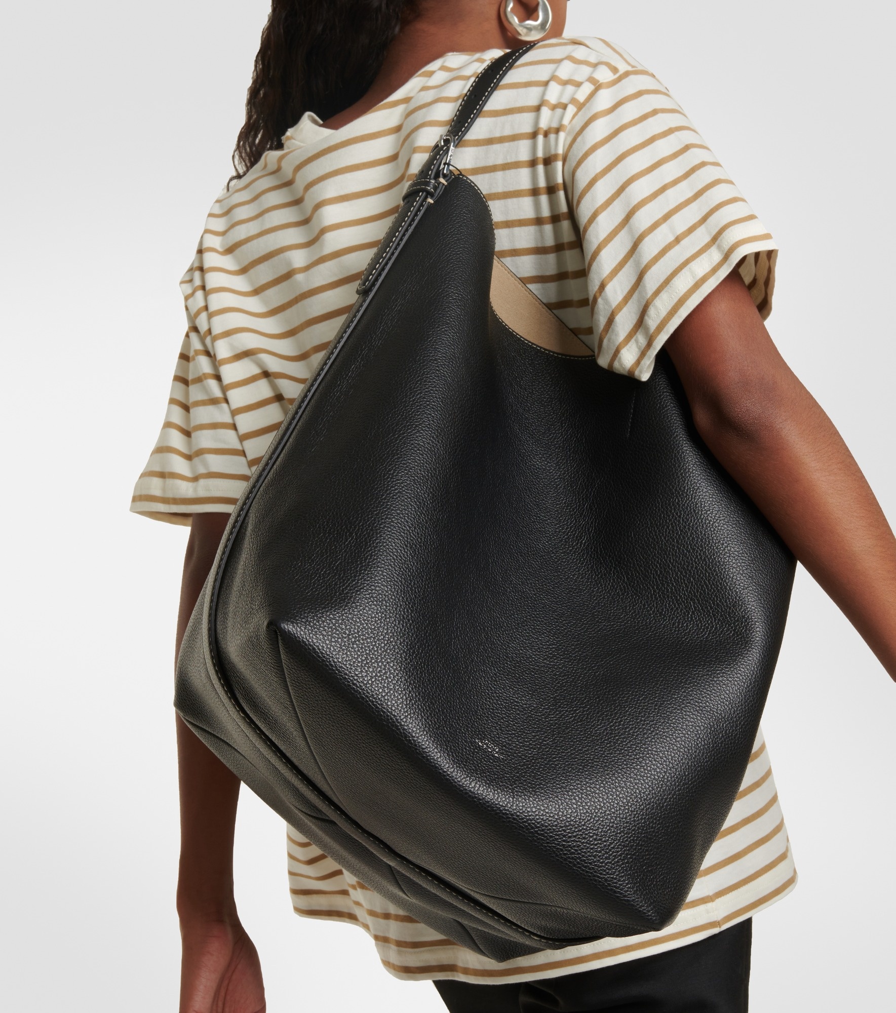 Belted leather tote bag - 6