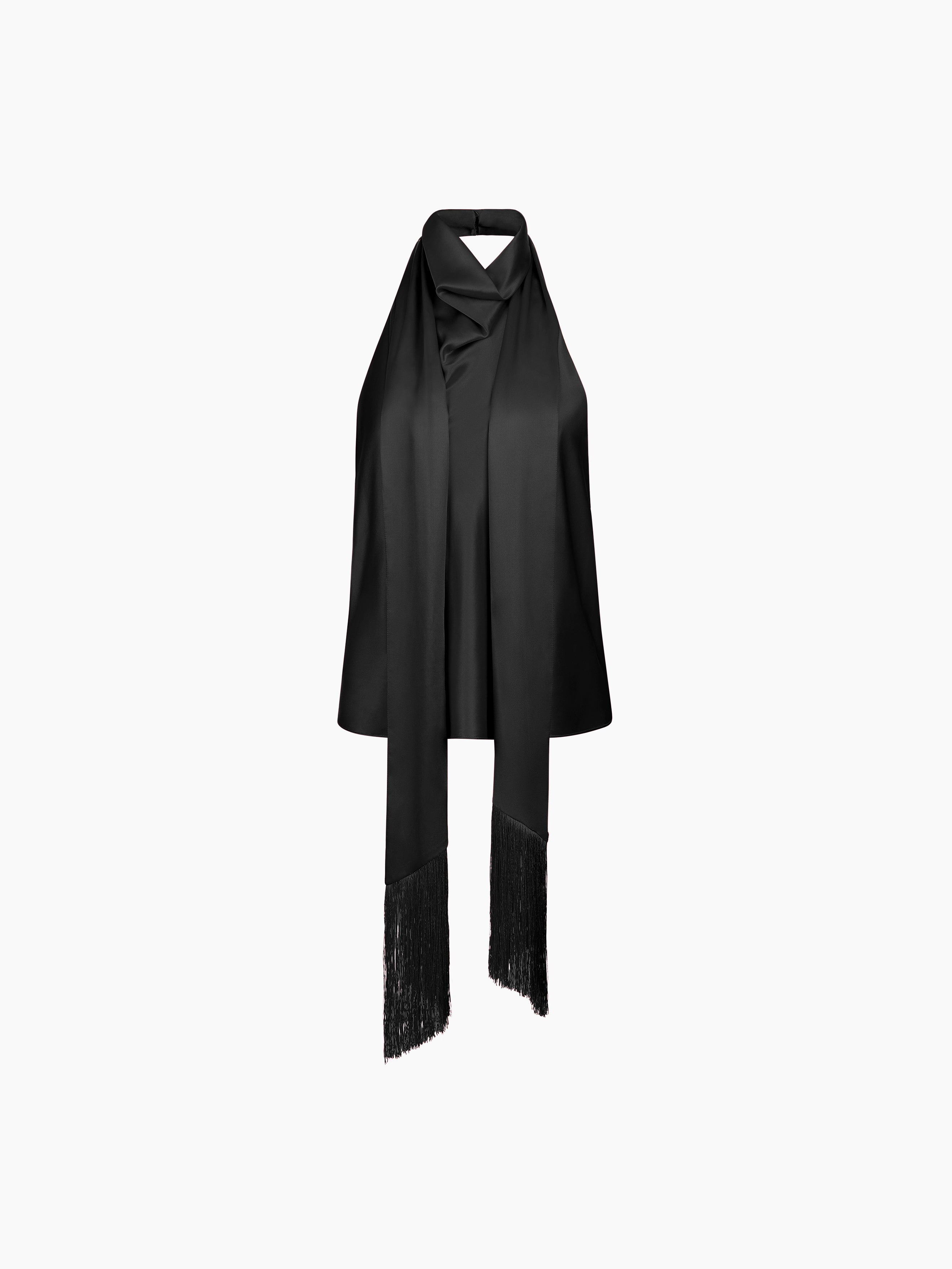 Black Halterneck Satin Top - 5