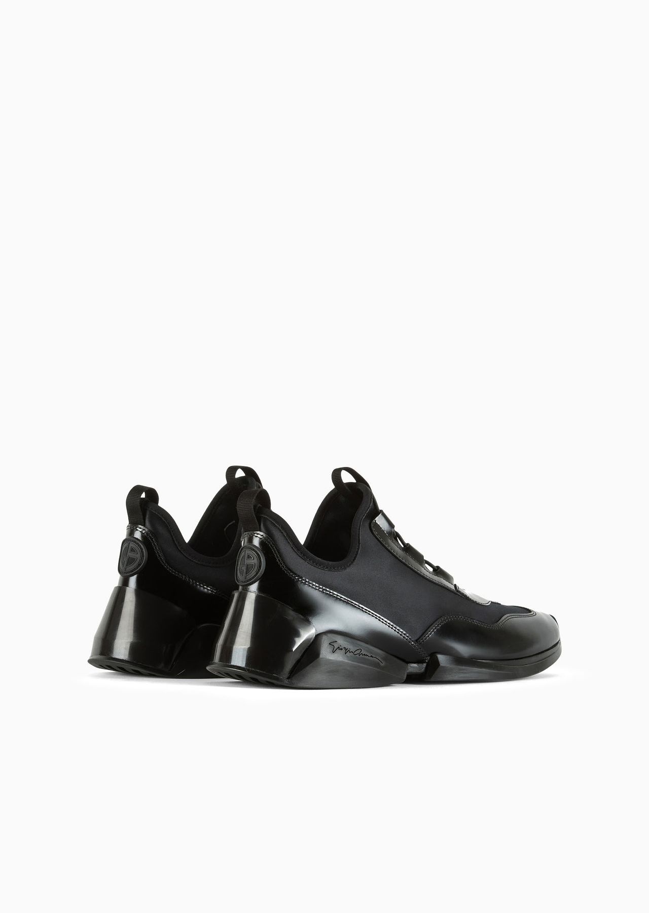 Glossy calfskin and nylon sneakers - 3