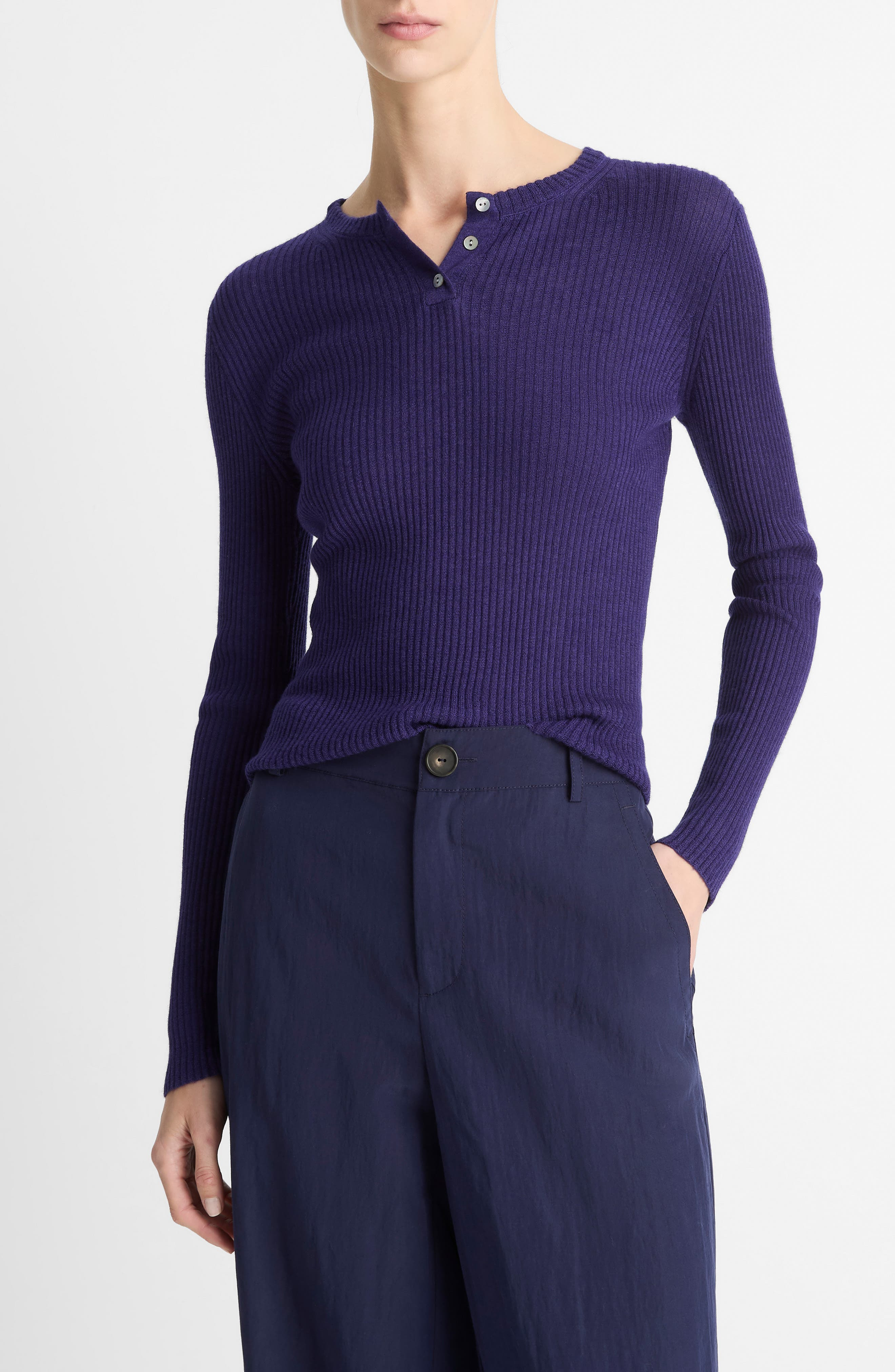 Vince Cashmere & Silk Fitted Rib Henley in Deep Iris at Nordstrom - 1