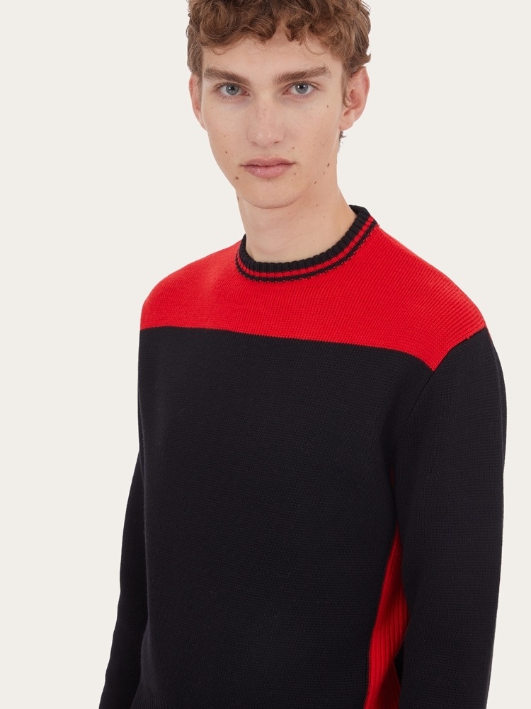 COLOR BLOCK ROUND NECK SWEATER - 4