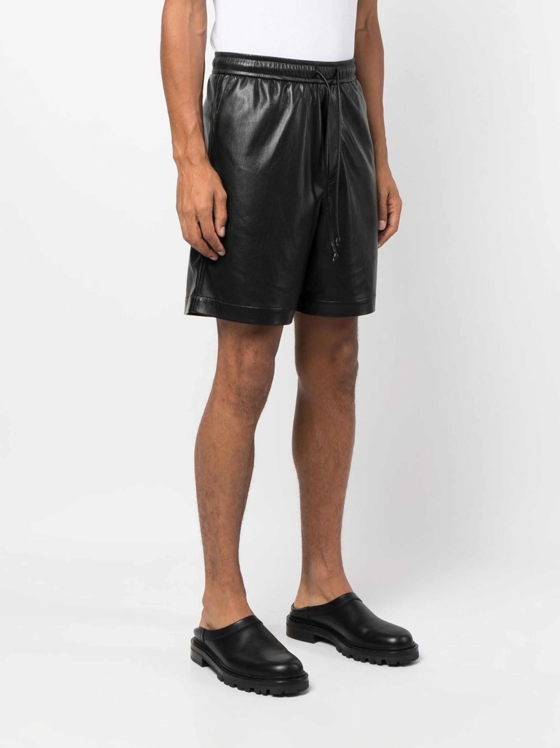 Black Faux Leather Track Shorts - 3