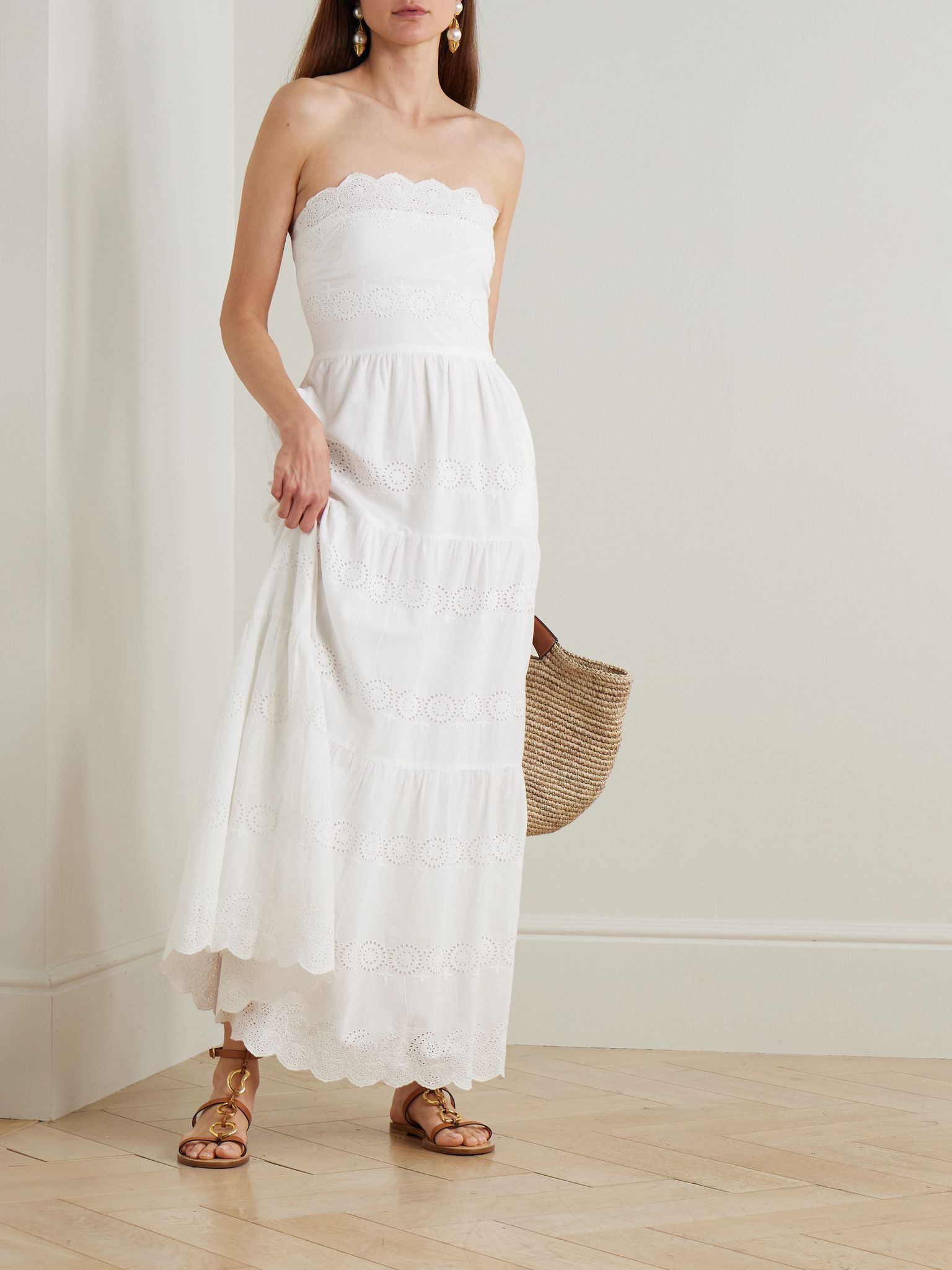 Sophie strapless scalloped broderie anglaise cotton midi dress White - 2