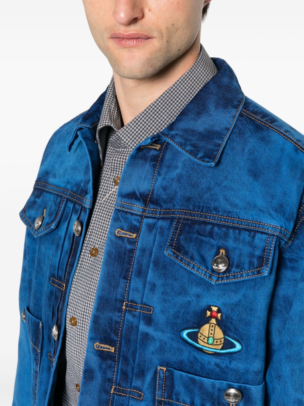 Orb-logo-embroidery denim jacket - 5
