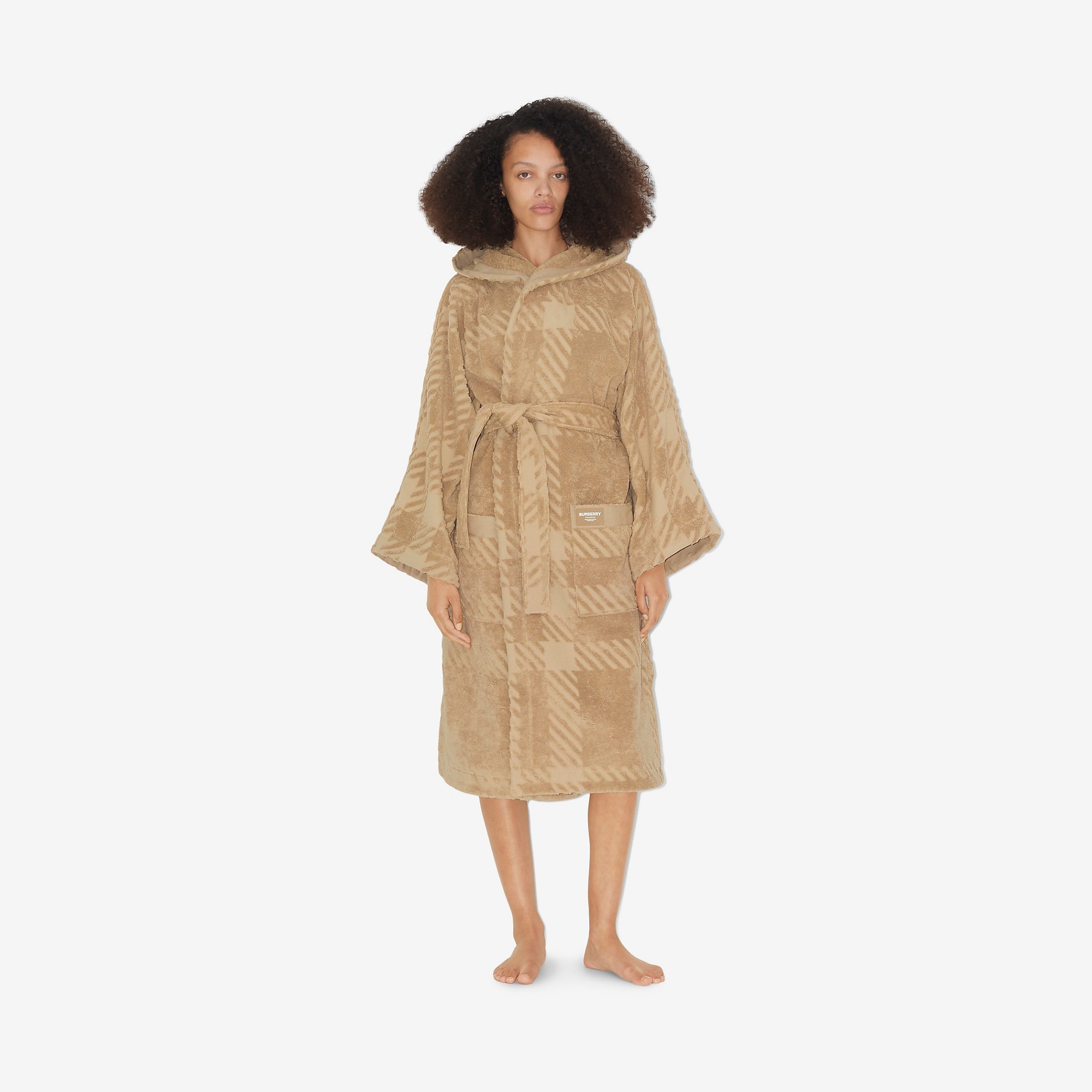Check Cotton Jacquard Hooded Robe - 2