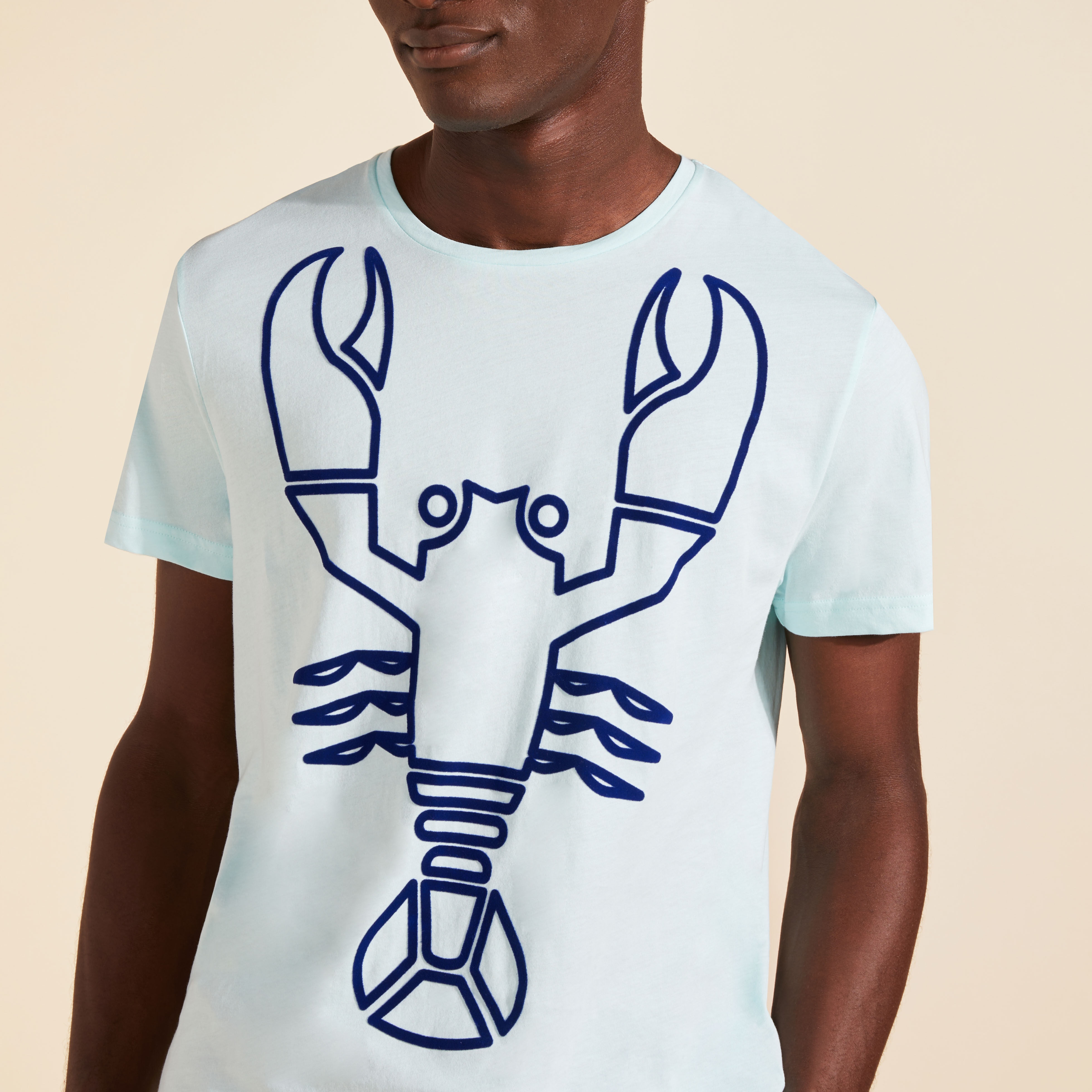 Men Organic Cotton T-Shirt Placed Flocked Lobster - 6