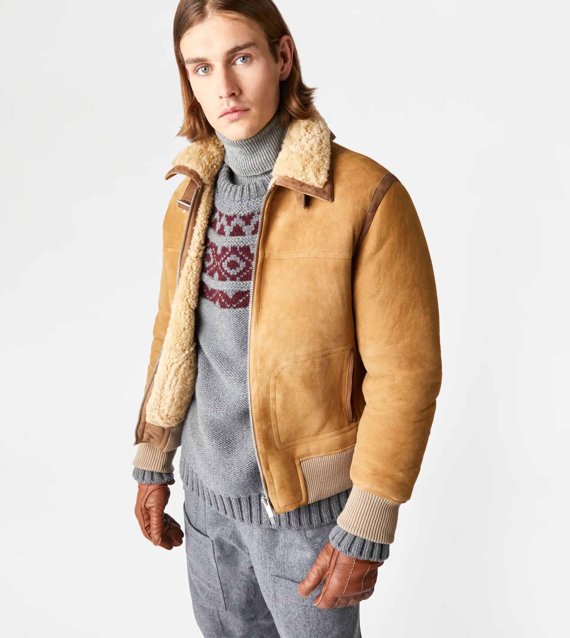 BOMBER JACKET IN SHEARLING - BEIGE - 7