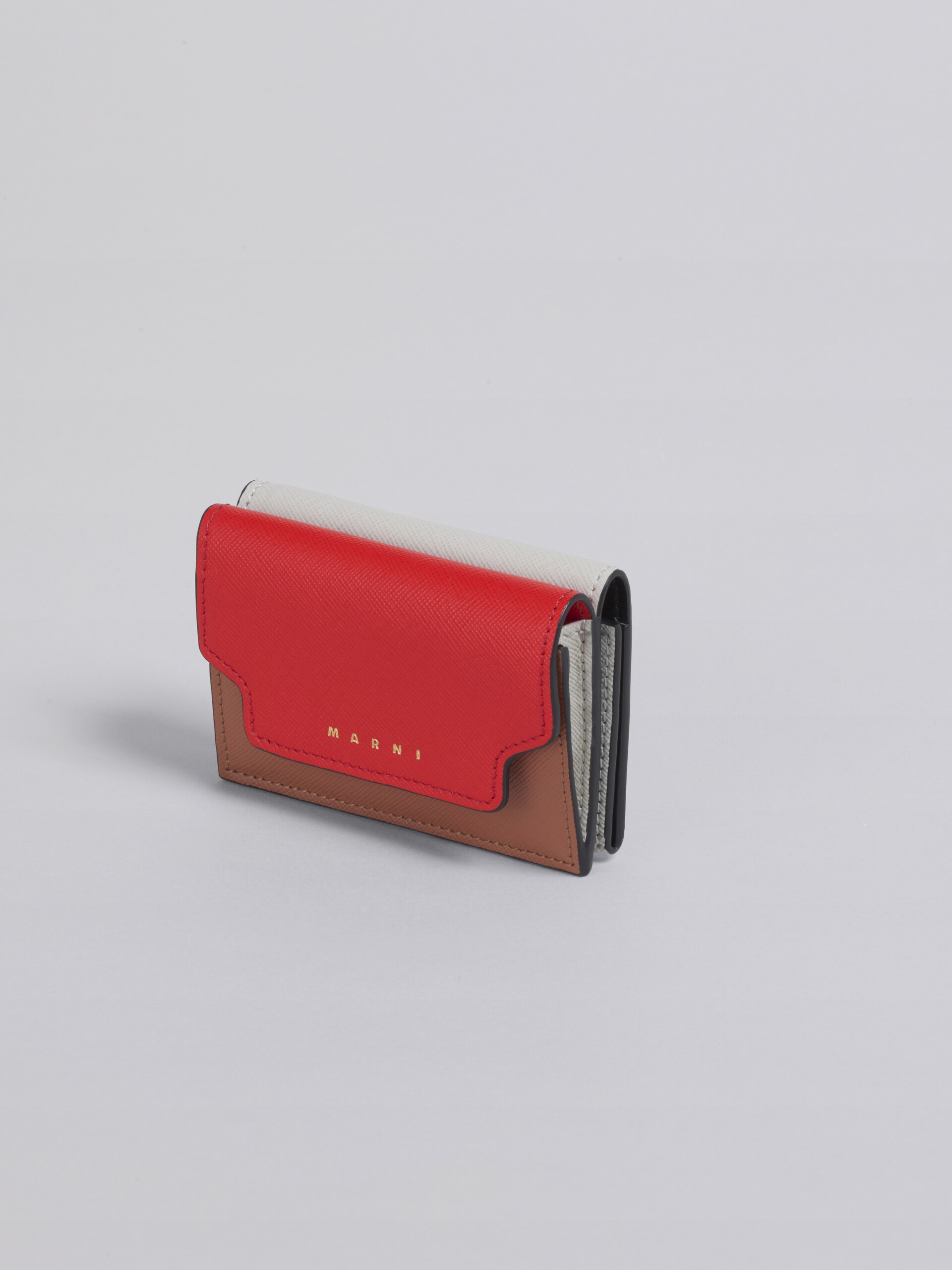 BROWN RED AND WHITE SAFFIANO LEATHER TRI-FOLD WALLET - 4