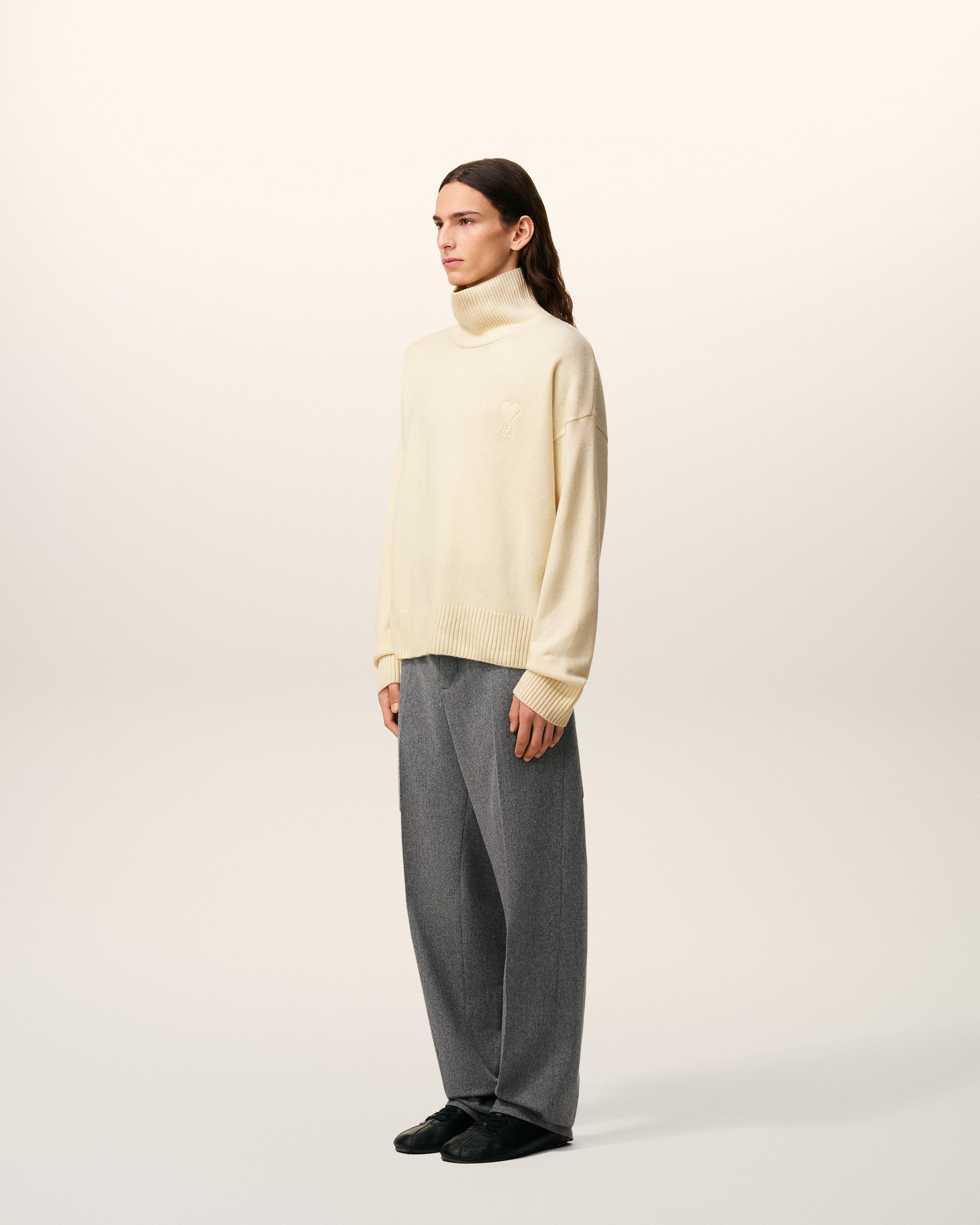 WHITE WOOL AMI DE COEUR FUNNEL NECK SWEATER - 6
