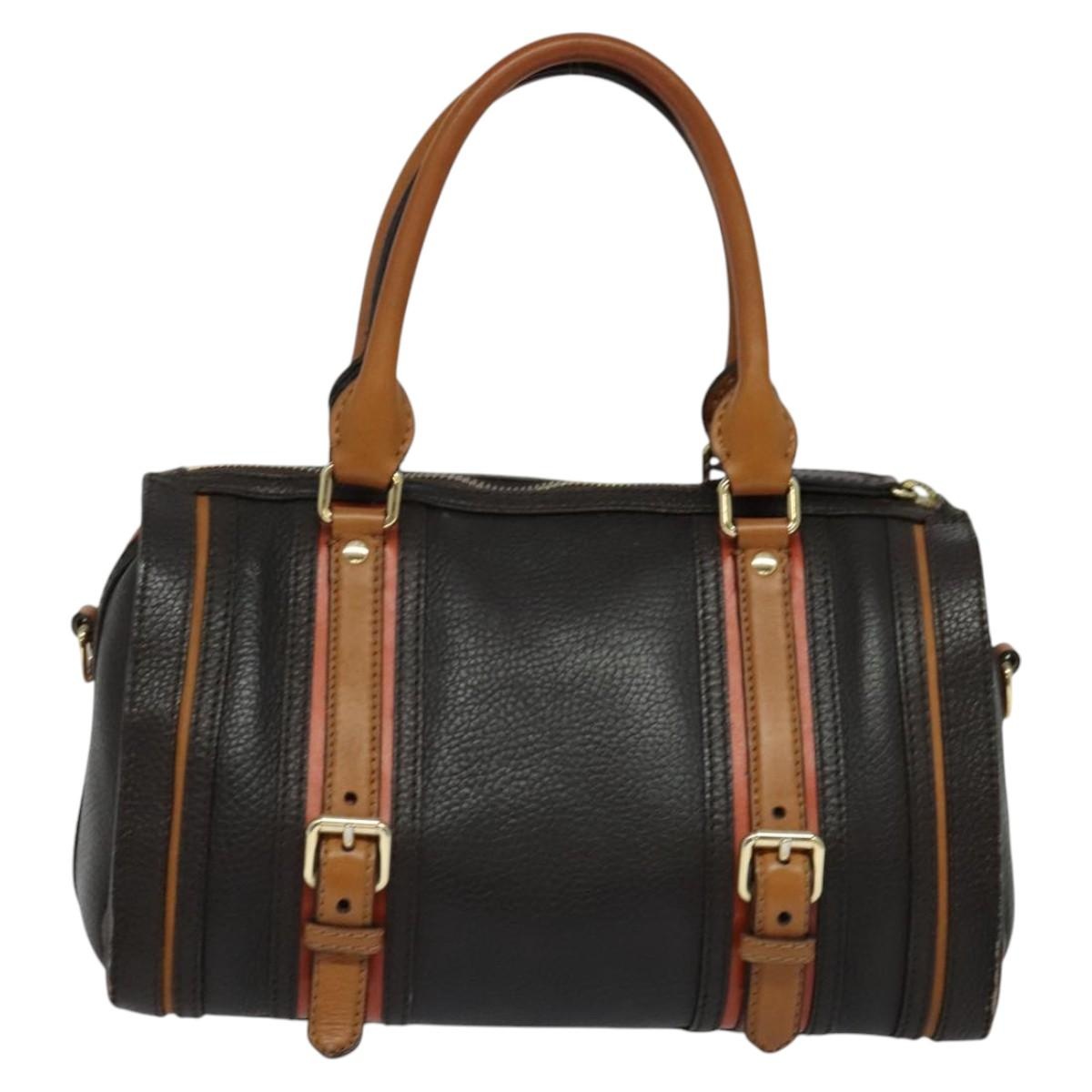 Burberry Hand Bag Leather Dark Brown Gold - 2