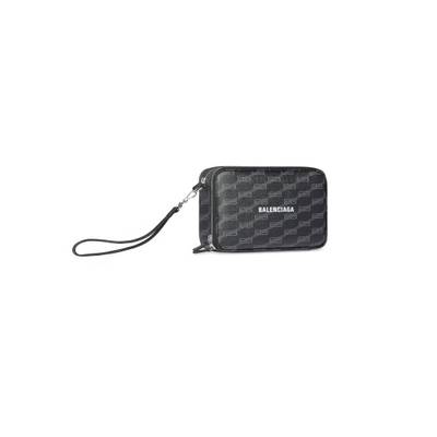 BALENCIAGA Men's Signature Pouch With Handle Bb Monogram Coated Canvas  in Black outlook