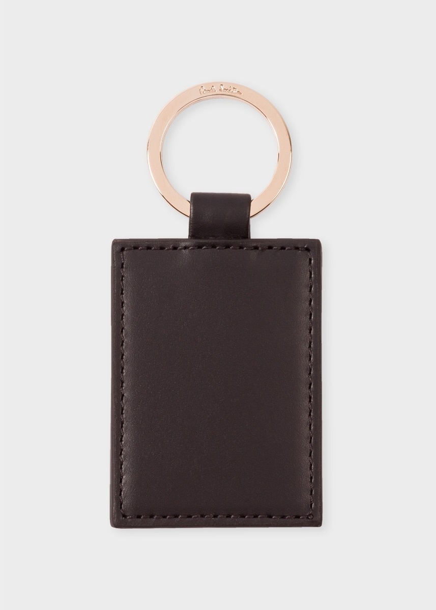 Black Calf Leather Monogrammed Keyring - 3