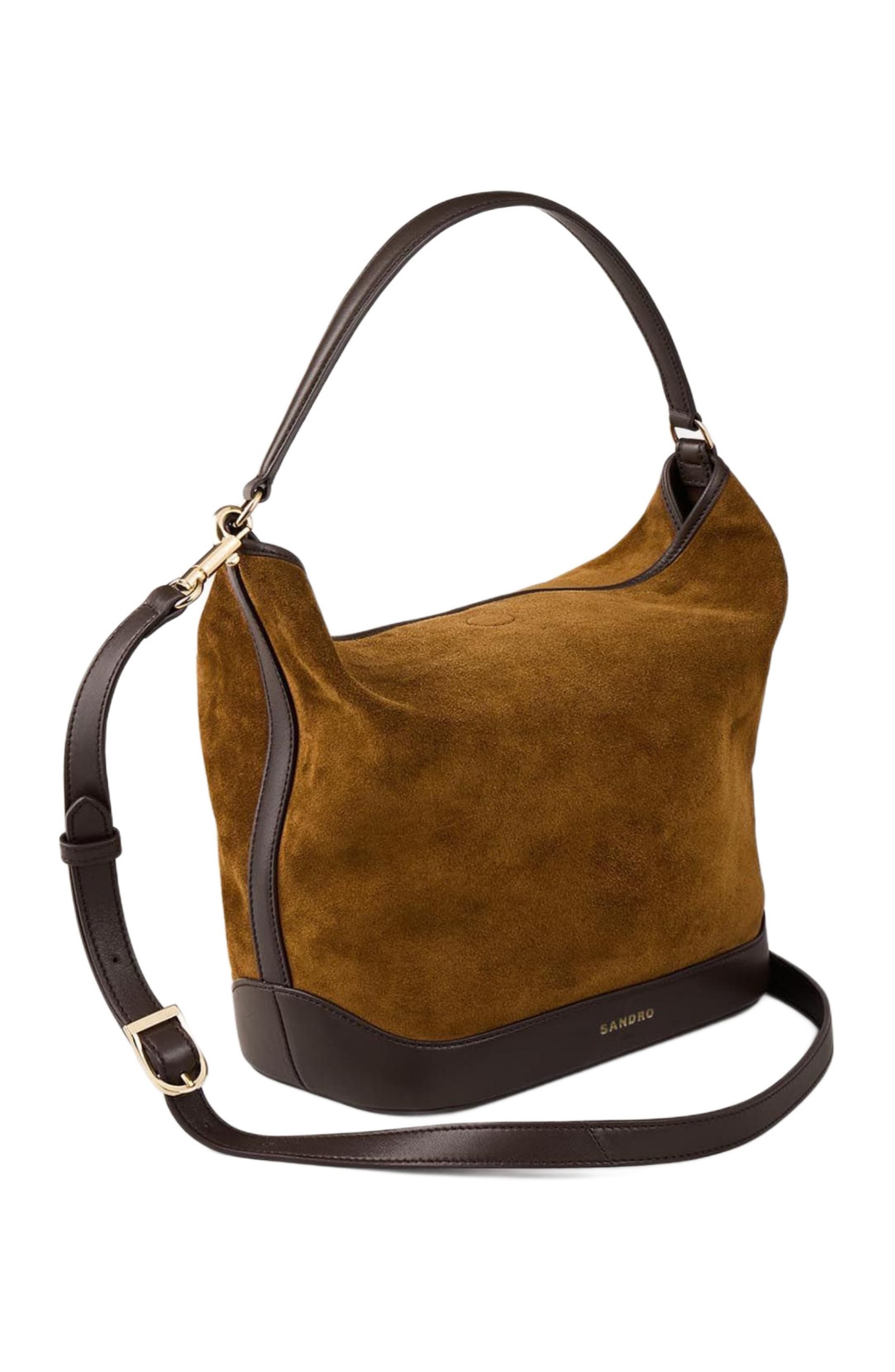 SANDRO Suede and leather bucket bag TANGOSO in Camel at Nordstrom - 2