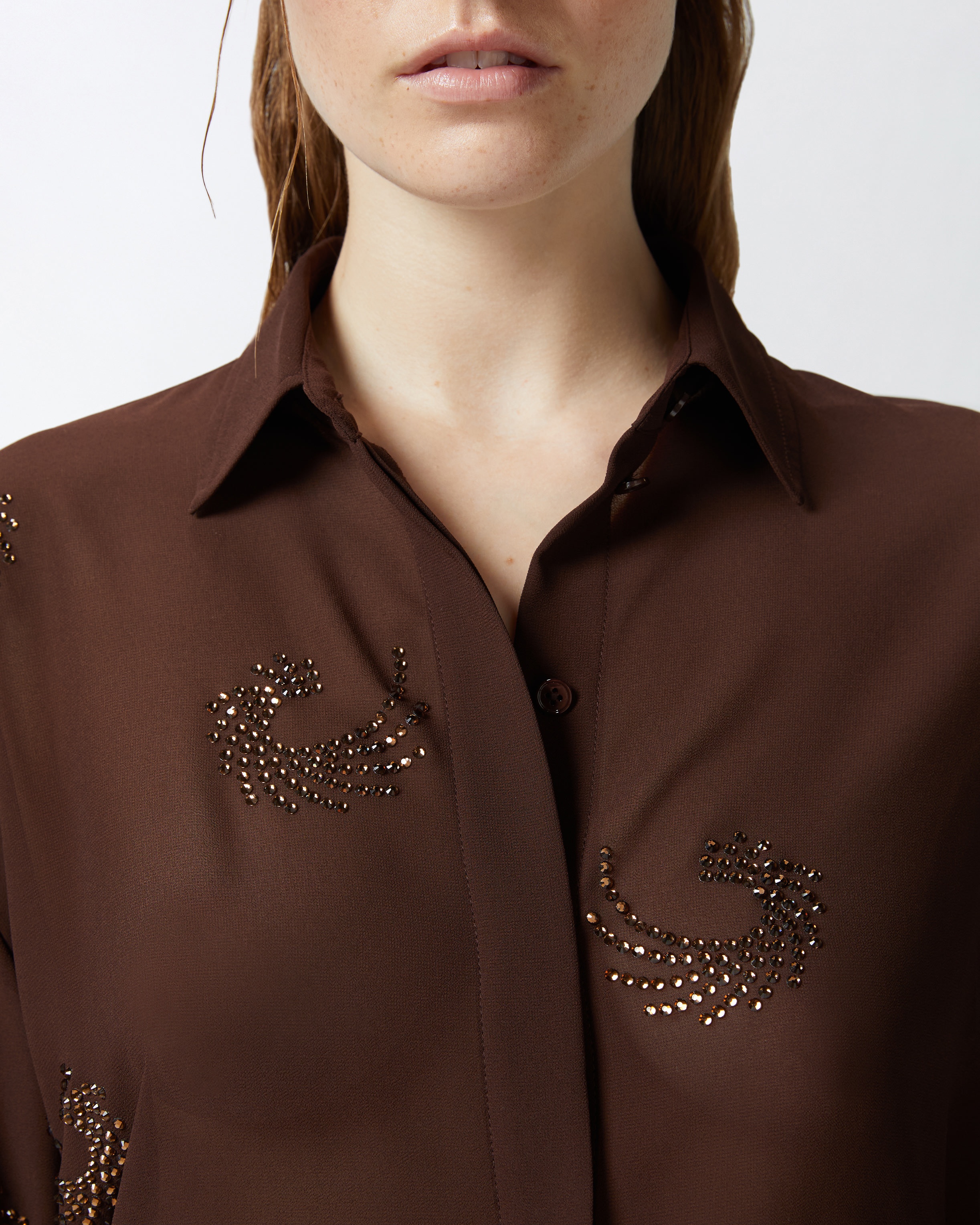 SEMI-TRANSPARENT SHIRT WITH RHINESTONE SWIRLS - 5