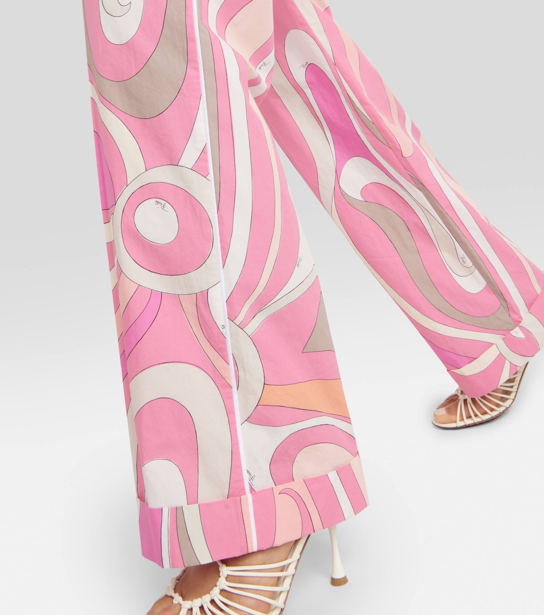 Printed high-rise wide-leg cotton pants - 5