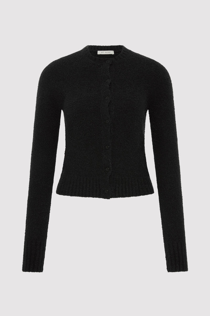 Boucle Wool Cardigan - Black - 1