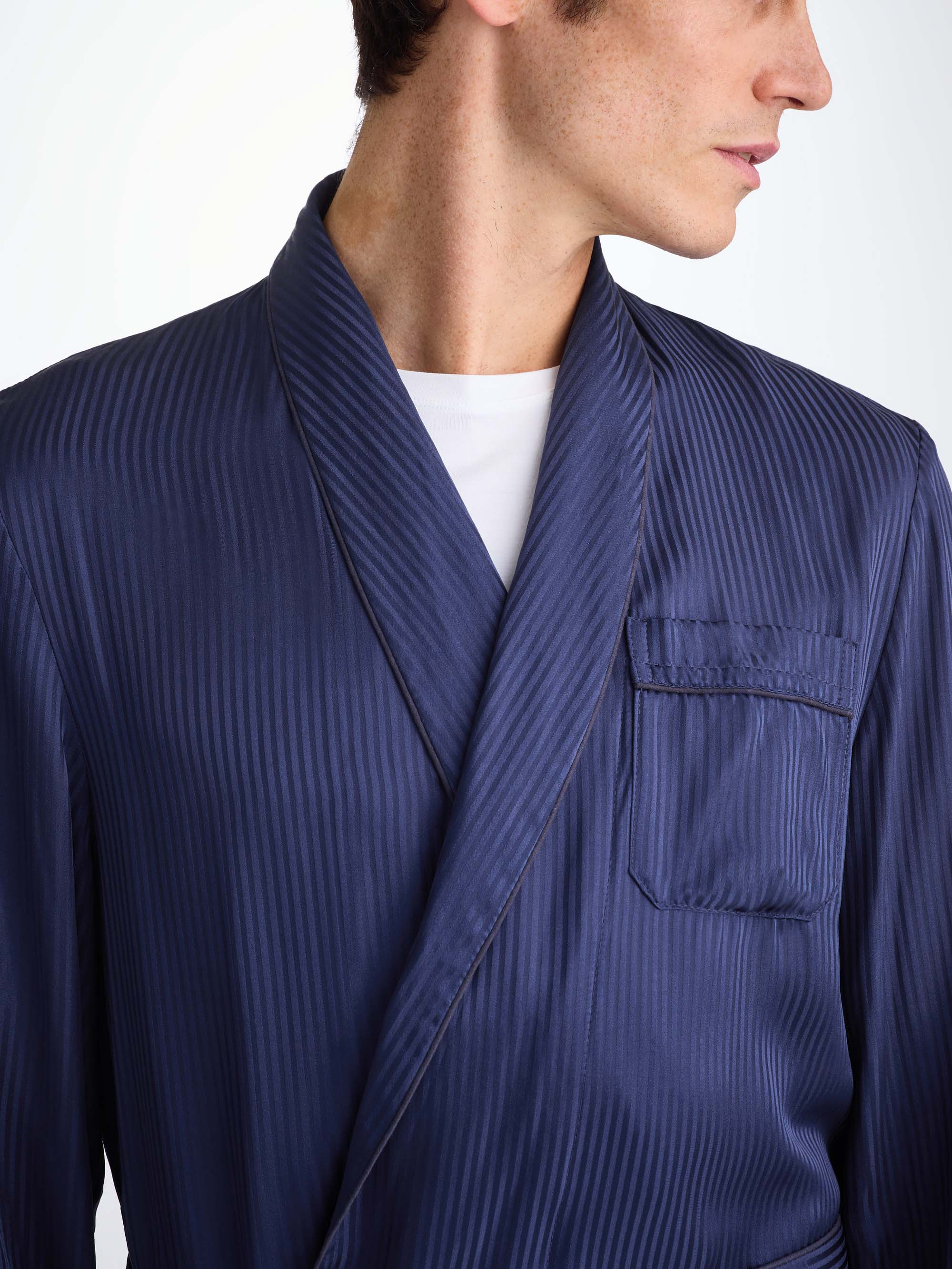 Men's Dressing Gown Woburn 8 Silk Satin Navy - 5