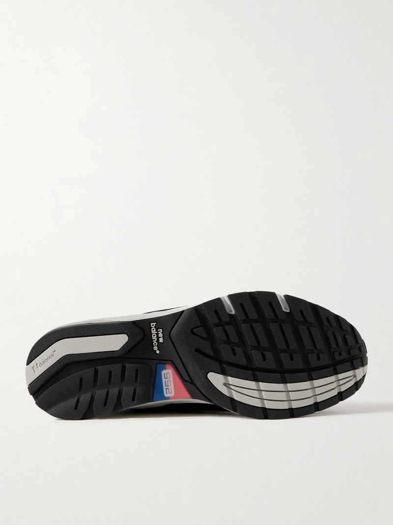 New Balance M992 Leather-Trimmed Suede, Nubuck and Mesh Sneakers Black outlook
