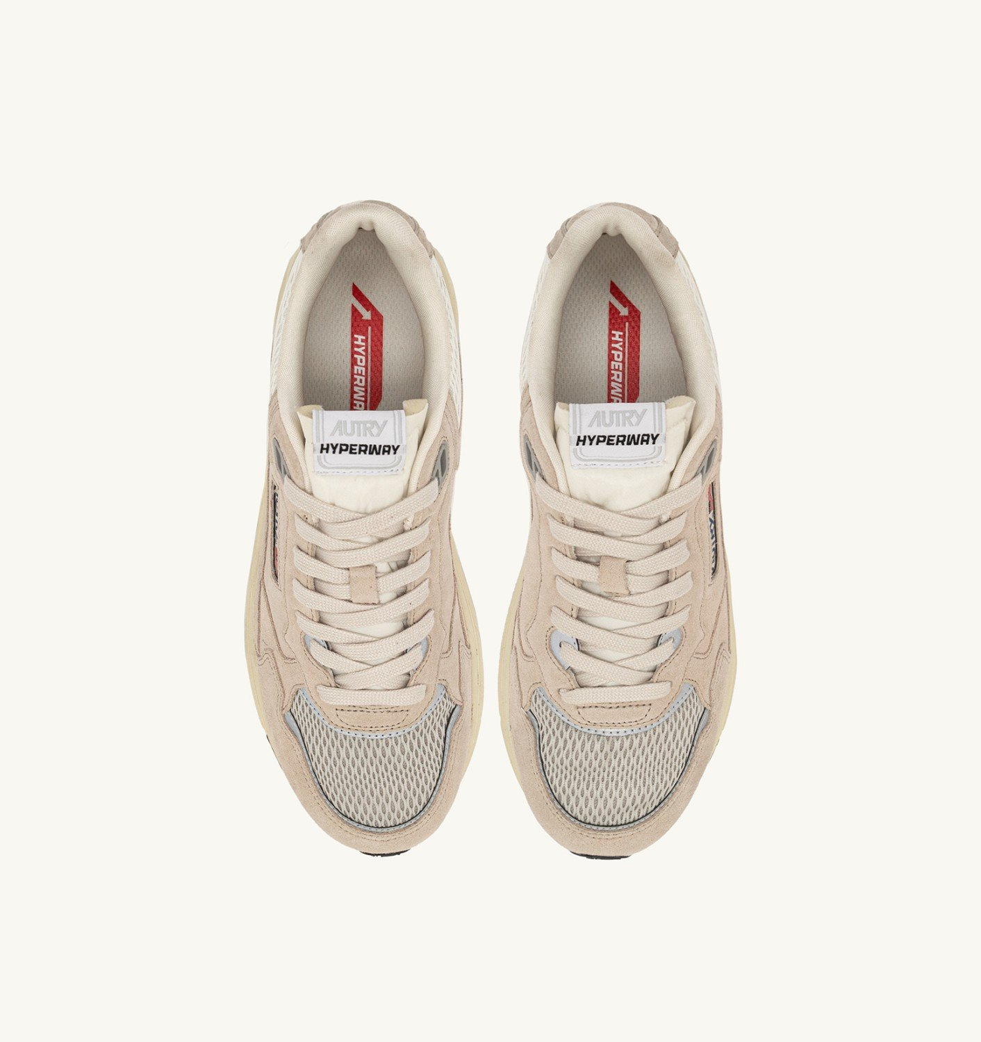 HYPERWAY SNEAKERS IN SAND BROWN AND SILVER-TONE SUEDE AND MESH - 6